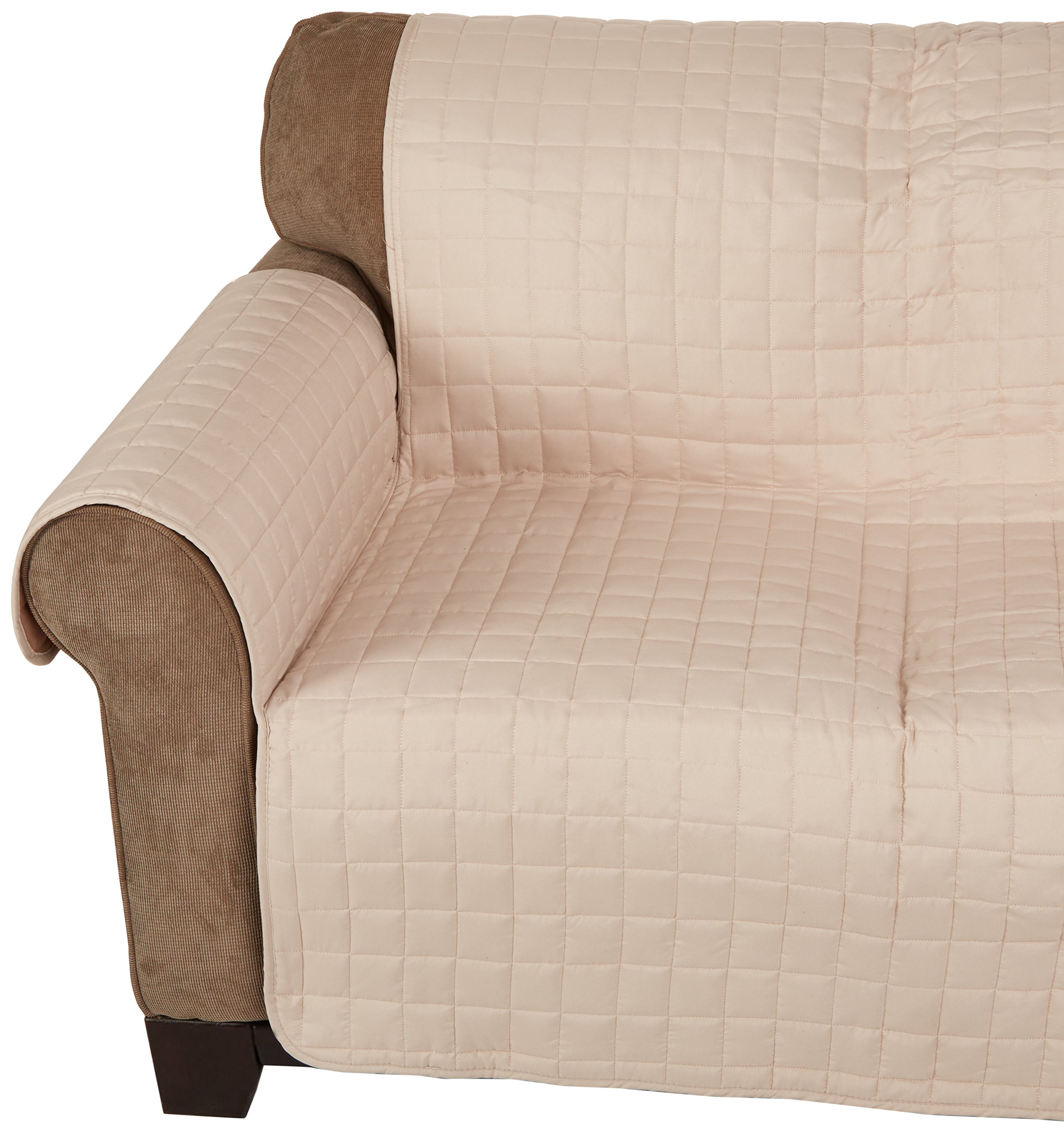 Reversible Quilted Furniture Protector for Pets & Kids - Anti-Slip Ties, Soft Microfiber (Cream/Taupe) - Perfect for Wing Chairs, Sofas & Couches - Pet Hair & Spill Protection for Home Decor