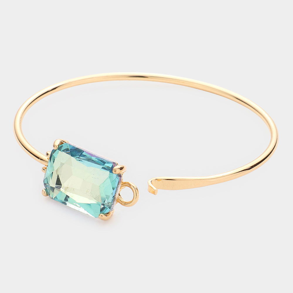 Aqua Emerald Cut Stone Metal Hook Bracelet for Women - Elegant Jewelry Gift for Her, Perfect for Parties, Weddings & Everyday Wear