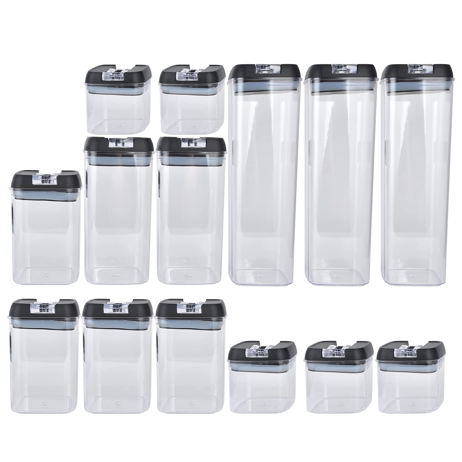 14-Piece Airtight Rectangular Sealed Jar Set with Black Lid & Clear Buckle - Perfect for Storing Flour, Sugar, Rice, Nuts & Dry Foods | Kitchen Pantry Organization & Meal Prep Storage