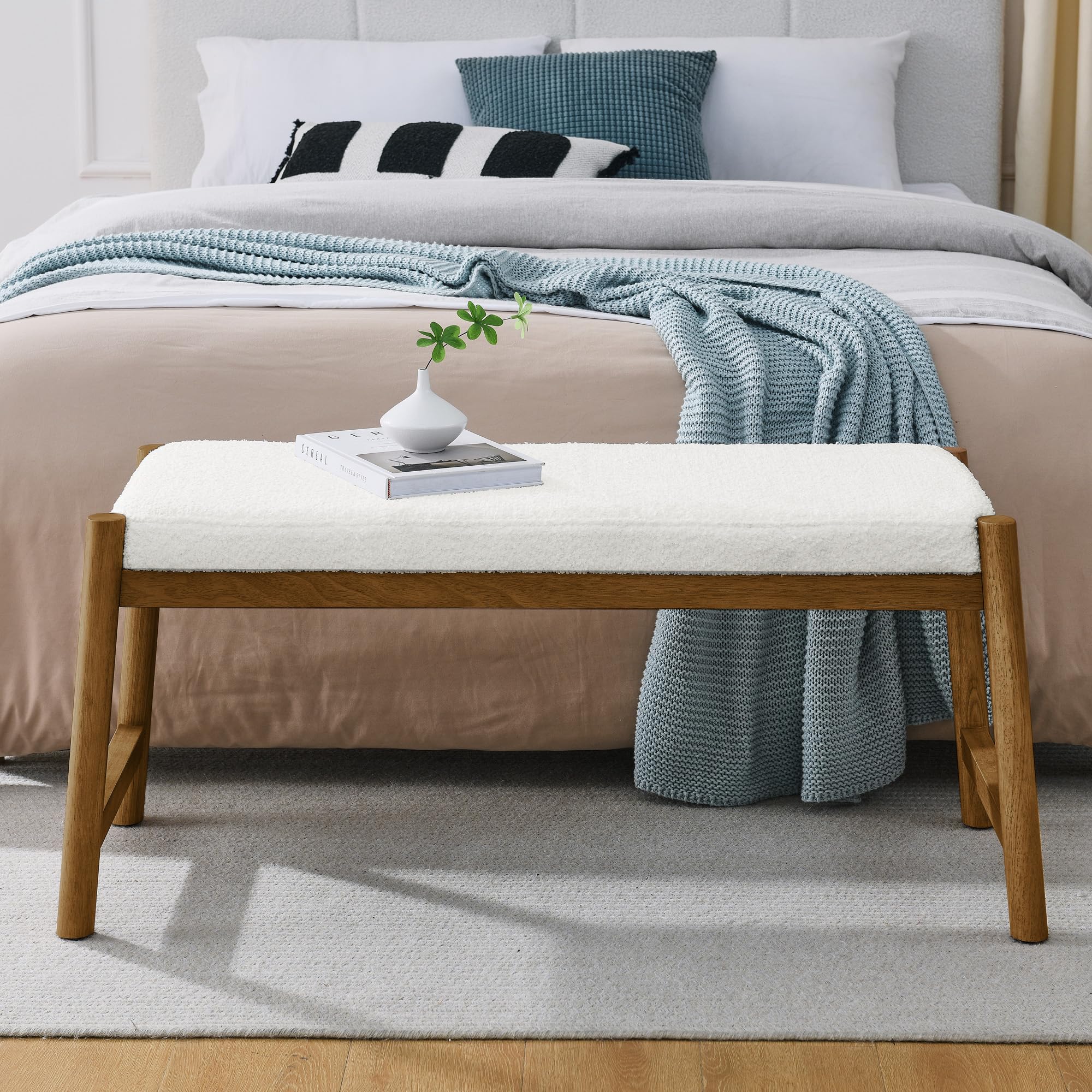 Fabric Upholstered Entryway Bench with Padded Seat - Solid Rubber Wood Frame - Multi-Purpose Indoor Bench for Bedroom, Living Room, Kitchen & Dining Area - Elegant Brown Finish - Perfect for Hallway Seating, Bed End Decor & Compact Dining Solution