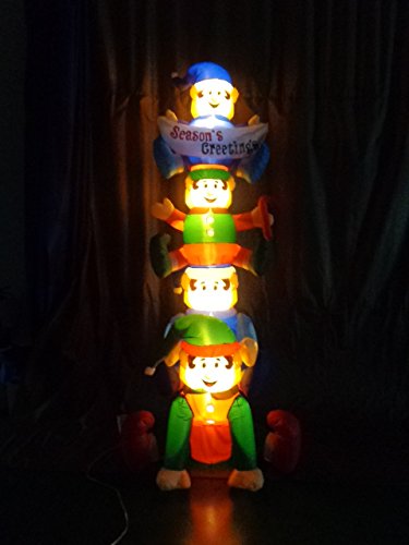 8ft Christmas Inflatable Stacking Elves & Green Tree Decor Set with Gift Boxes & Star - Outdoor Holiday Party Decorations for Yard, Lawn, and Home Christmas Decor