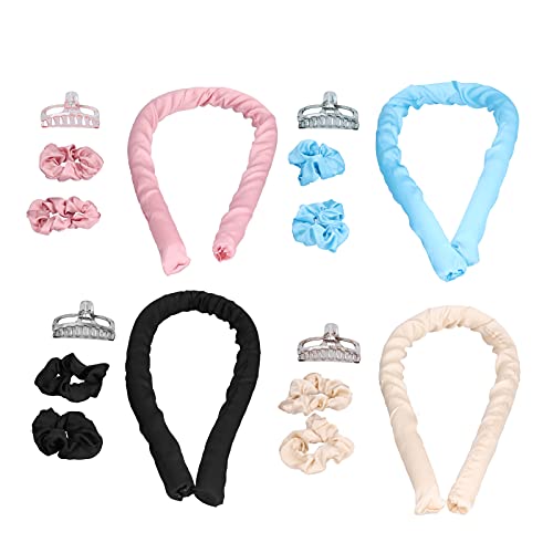 Heatless Hair Curling Rod Set - 4pcs No Heat Hair Curlers with Hair Clips & Scrunchie for All Hair Lengths | Overnight Curls, Beach Waves & Natural Hairstyles
