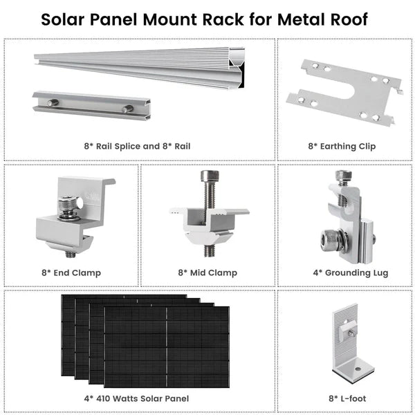 Nature's Generator 4 x 410 Watt Monocrystalline Solar Panels with Mounting Rack Kit | High-Efficiency Renewable Energy System for Home, RV & Off-Grid Power
