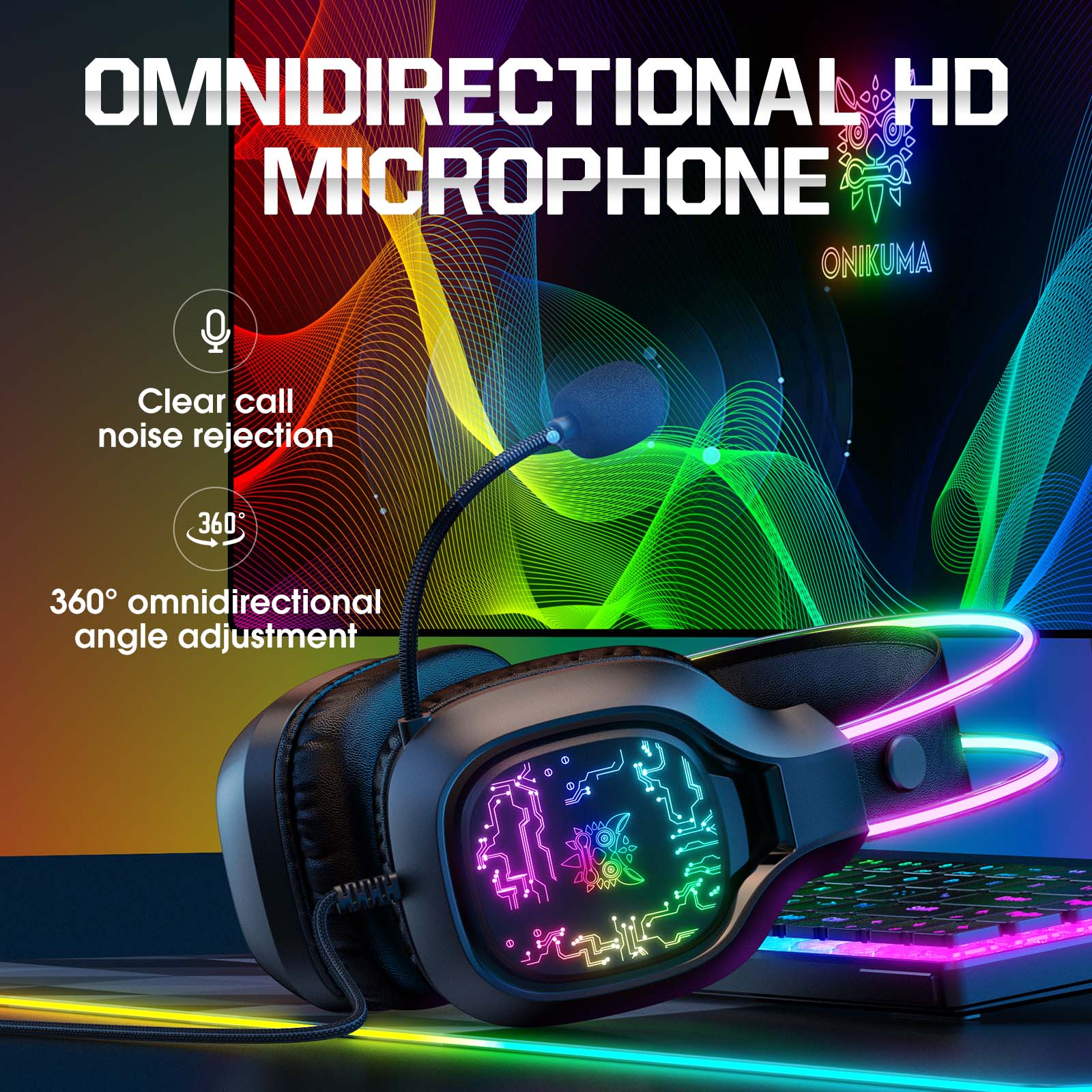 ONIKUMA X22 USB & 3.5mm RGB Gaming Headset with Microphone - Wired PC Headphones for Gaming, Streaming & Work - 1.8m Cable with Dynamic Cool Lighting - Perfect for Fortnite, Call of Duty & Zoom Meetings