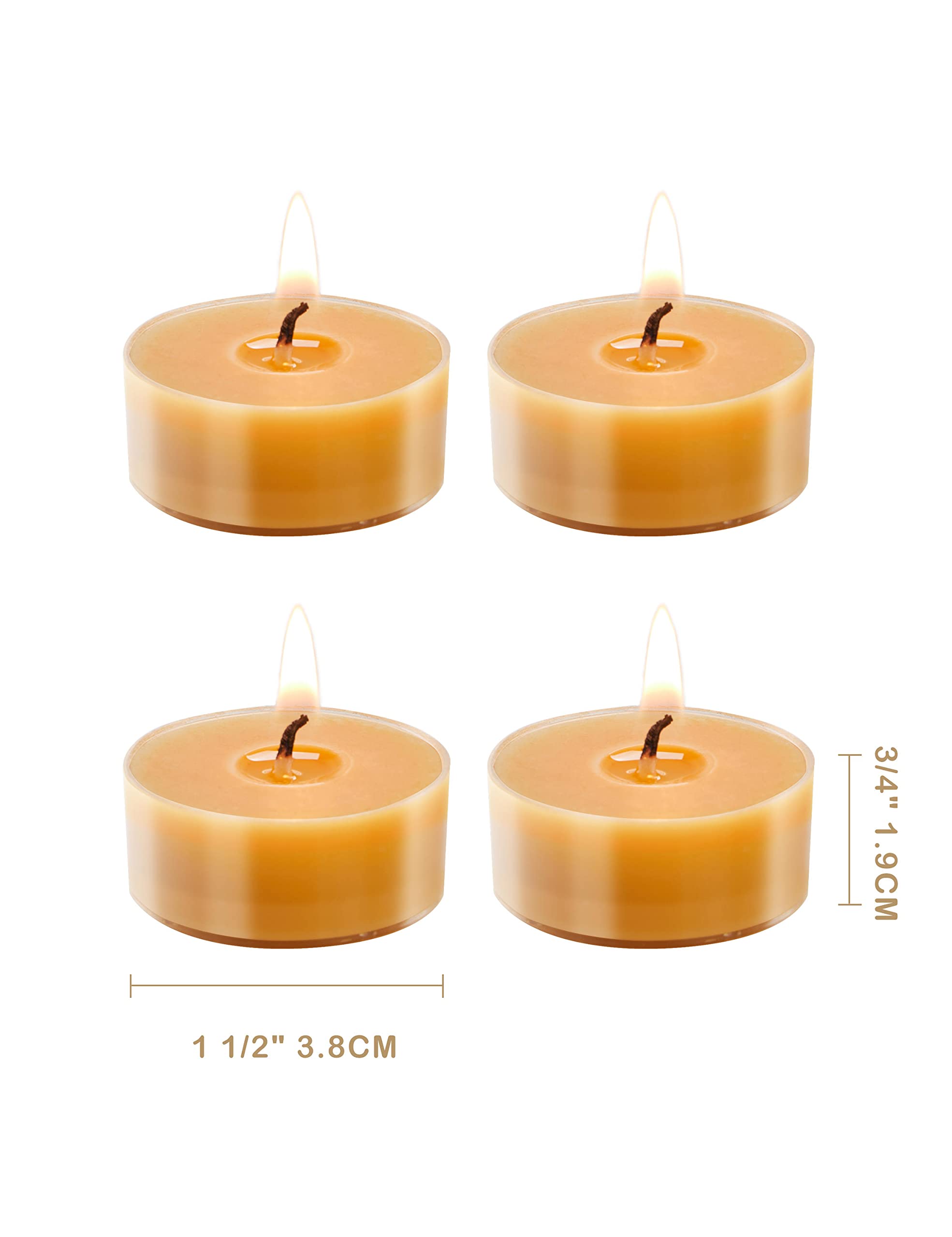 12-Pack Pure Beeswax Tea Light Candles | Handmade Natural Beeswax Candles with 4-Hour Burn Time | Clear Cup Design for Home Decor, Romantic Dinners & Aromatherapy