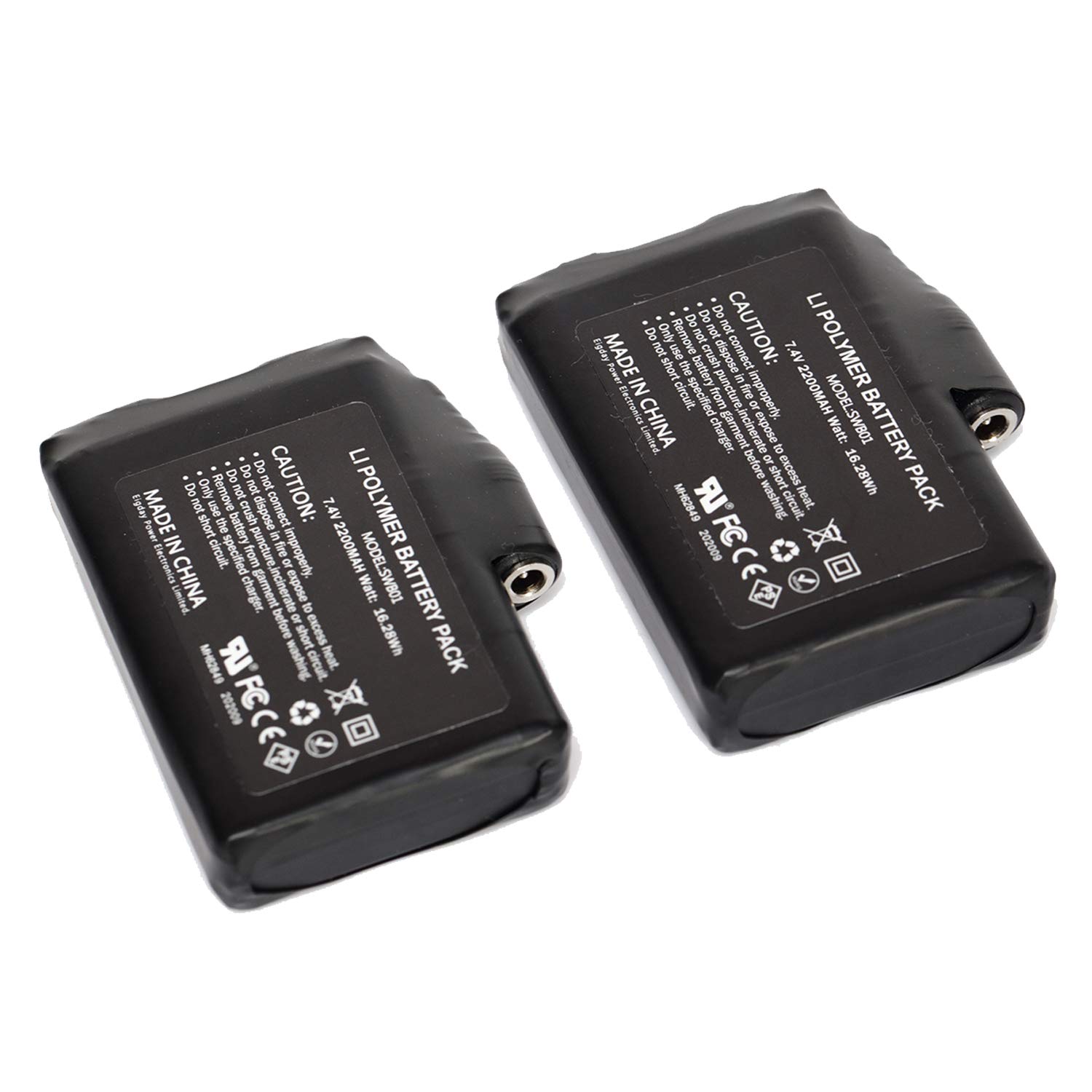 Rechargeable 7.4V 2200mAh LiPo Battery Pack for Heated Gloves, Socks & Jackets - 2 Pack - Keep Warm in Winter Outdoor Activities
