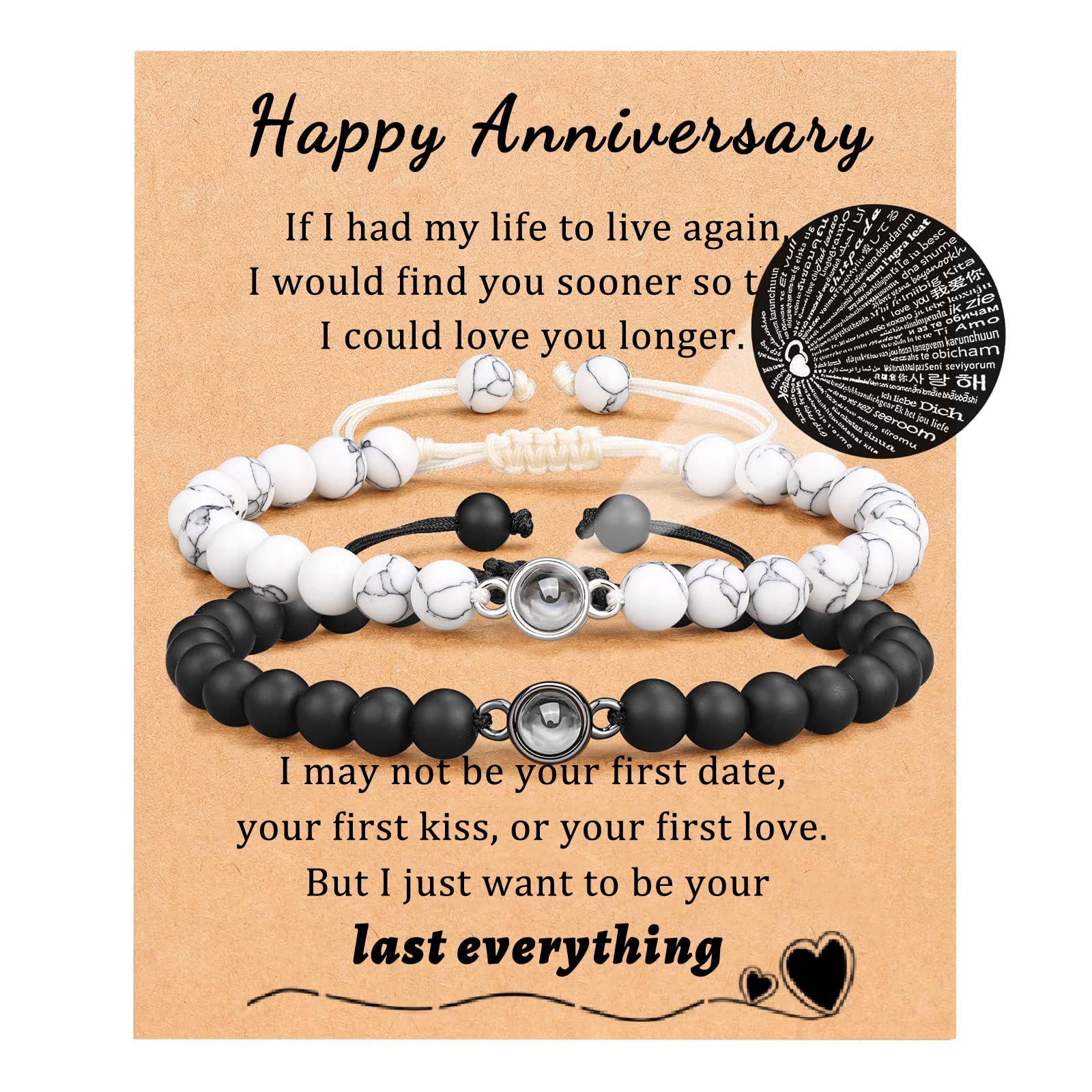 Romantic Aunis Anniversary & Valentine's Jewelry Gift Set for Couples - 'I Love You' in 100 Languages Engraved - Perfect for Him & Her - Ideal for Anniversaries, Valentine's Day & Romantic Occasions