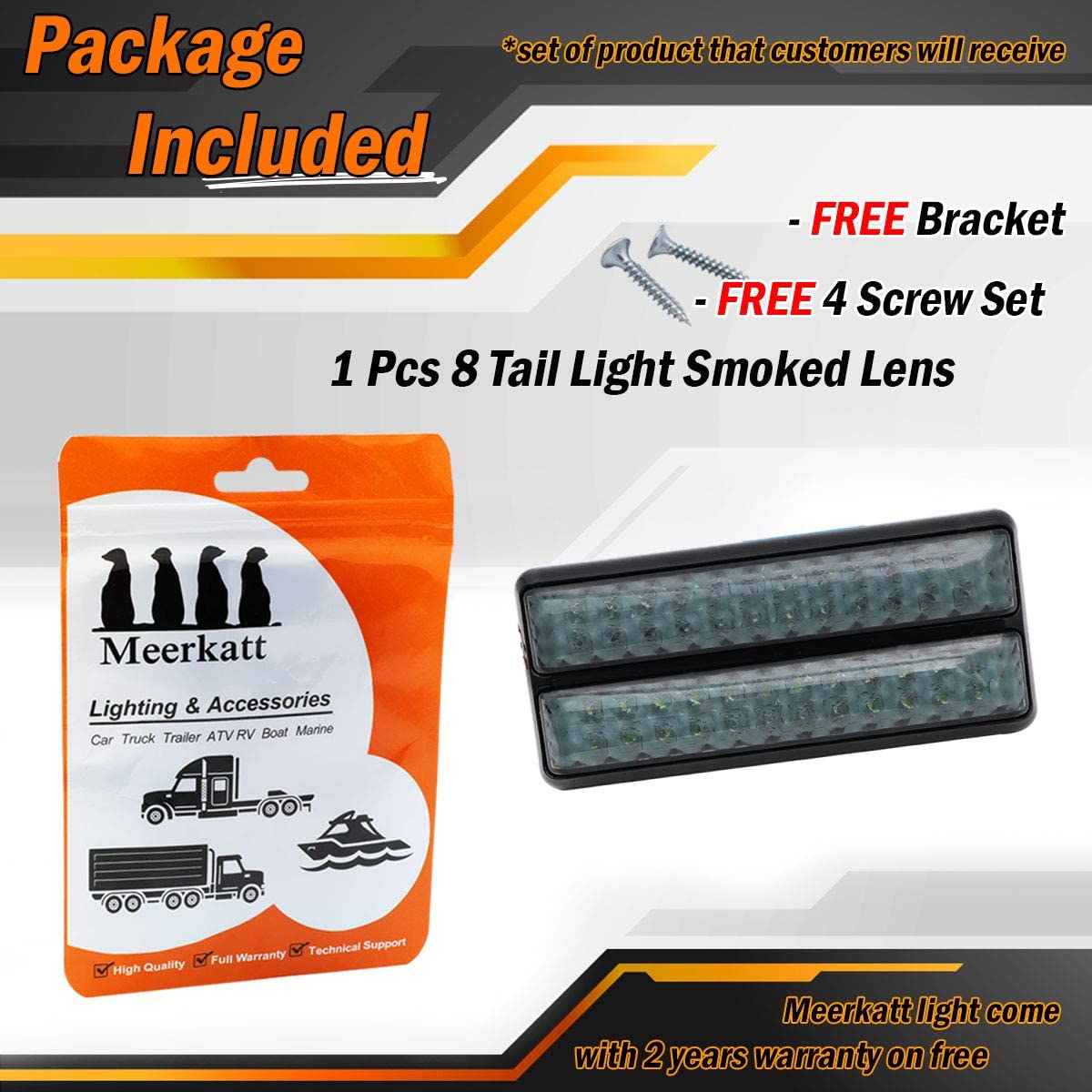 Meerkatt 8 Inch Smoked Lens White Light Clearance Lamp – Sealed Reverse Backup Tail Lights – 12V DC Replacement for Trailers, Yachts & Tractors – Durable & Weatherproof for Marine & Off-Road Use