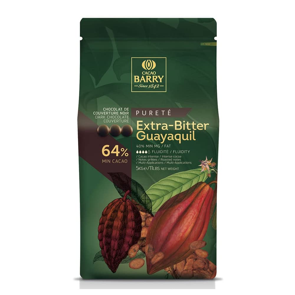 Premium Callebaut Extra Bitter Dark Chocolate Couverture - 64% Cacao, 5kg Bulk Pack - Guayaquil Beans - Kosher & Halal Certified - Perfect for Baking, Pastry Making & Professional Chocolatiers