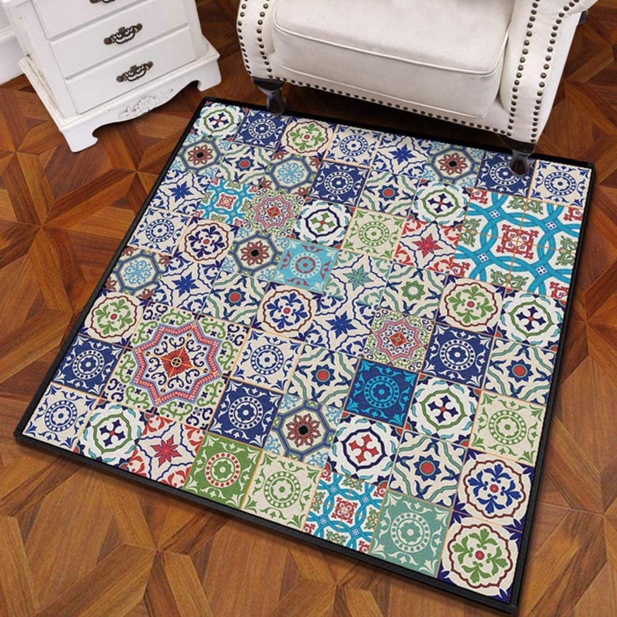 Bohemian Retro Style Indoor Area Rug - 2'x2' Non-Slip Floor Mat for Living Room, Bedroom, Laundry Room | Vintage Home Decor for Cozy Spaces & Boho Chic Interiors