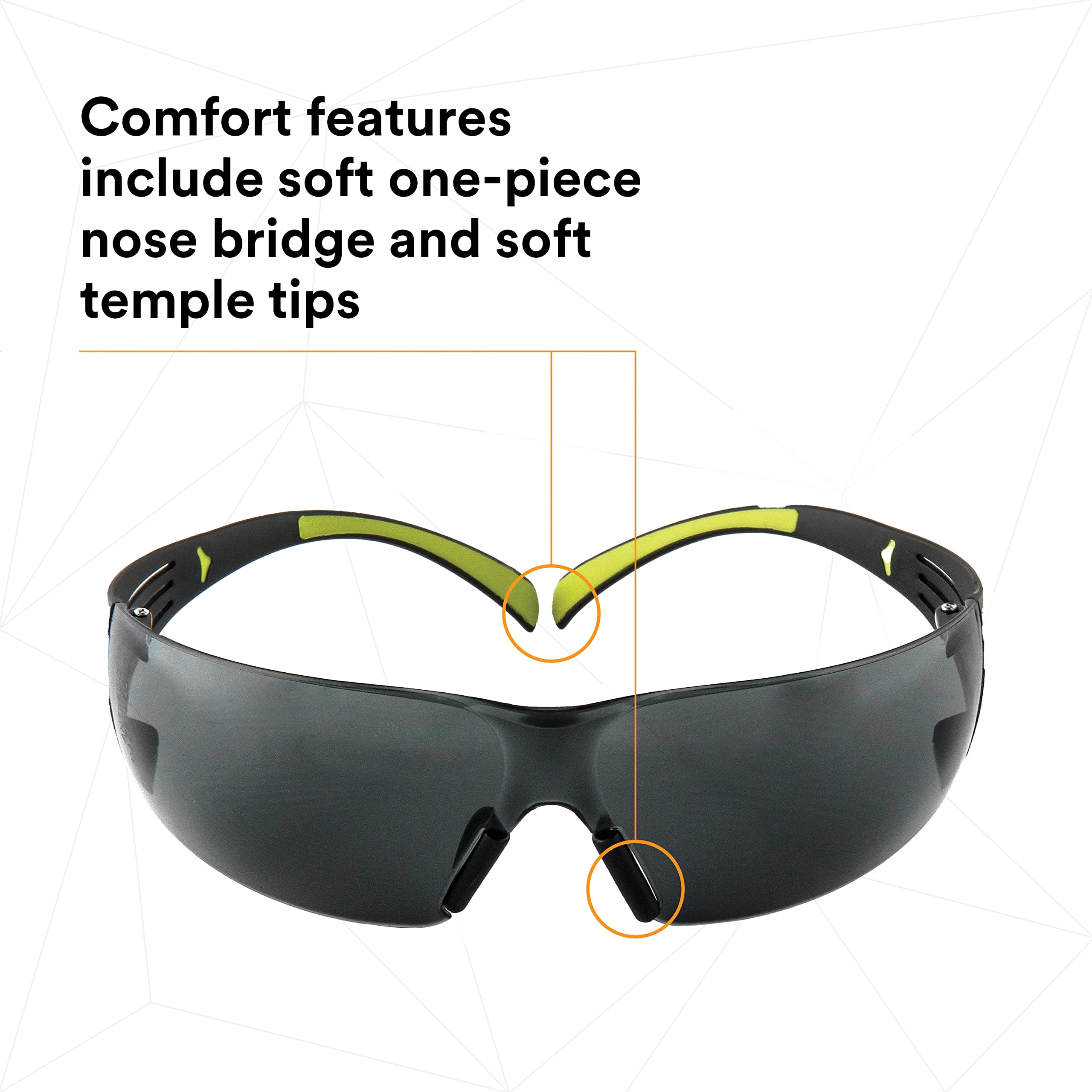 3M SecureFit 400 Series Safety Glasses - Anti-Fog & Anti-Scratch Lens, Dual-Injected Temples, Soft Nose Bridge - Pack of 20 (Gray Lens, Black/Green Frame) - Perfect for Construction, Woodworking, Lab Work & DIY Projects