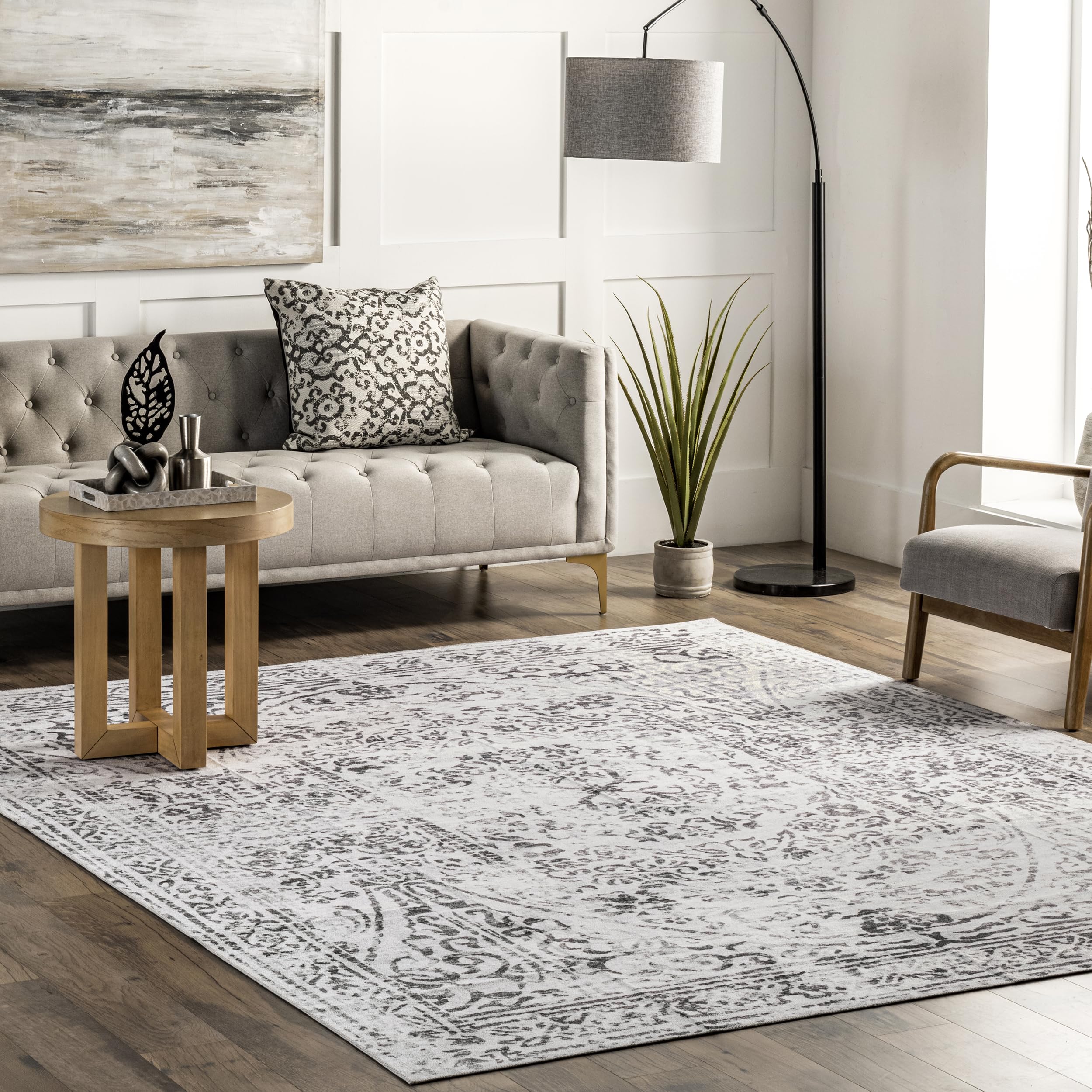 nuLOOM 5' x 8' Washable Area Rug - Stain Resistant & Non-Slip Backing - Low Profile Living Room, Bedroom, Dining Room Rug - Perfect for High Traffic Areas & Pet-Friendly Homes - Bess Ivory Design