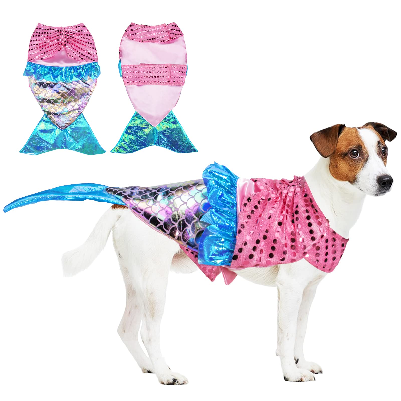 Mermaid Dog Costume for Small & Medium Dogs - Shiny Halloween, Christmas & Birthday Party Outfit | Funny Pet Cosplay for Dress-Up & Photo Shoots