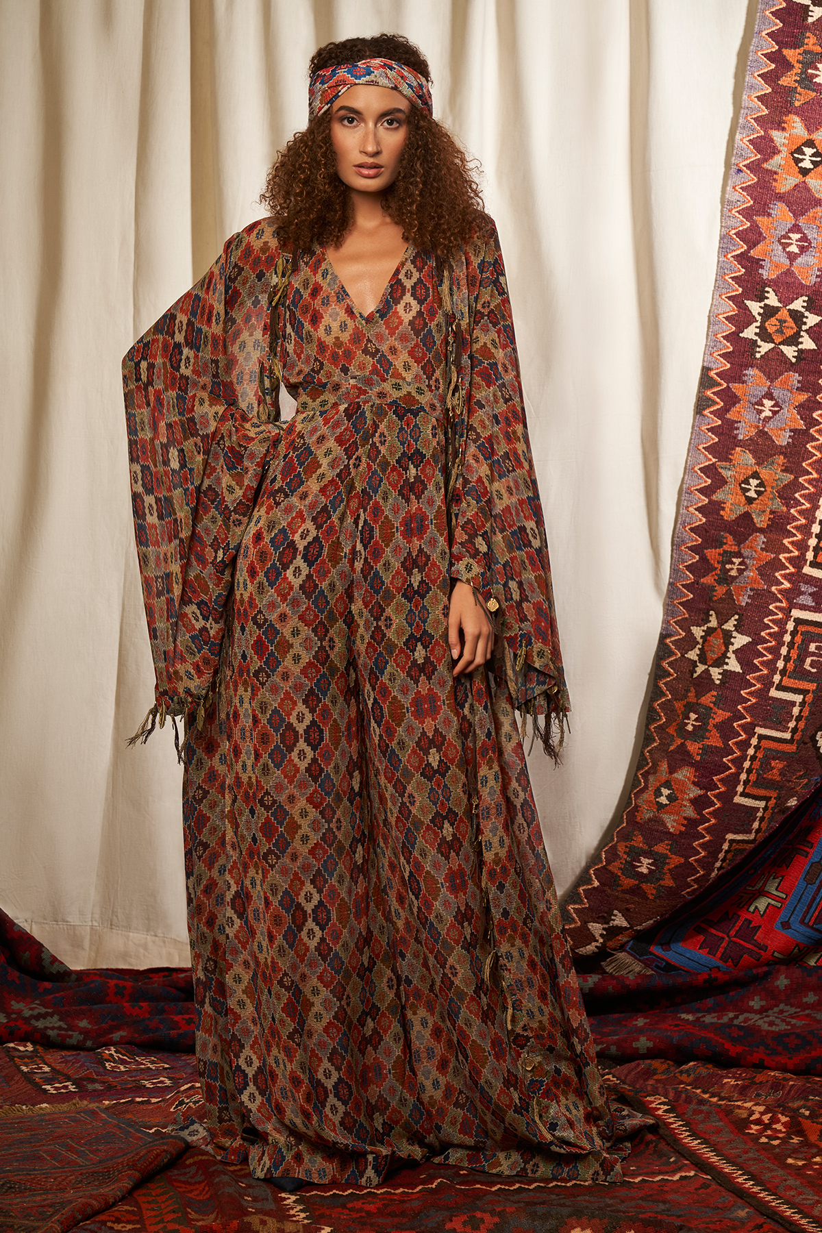 Boho Jumpsuit with Brick Print - Stylish Women's Romper for Summer Outfits, Beach Vacations & Music Festivals