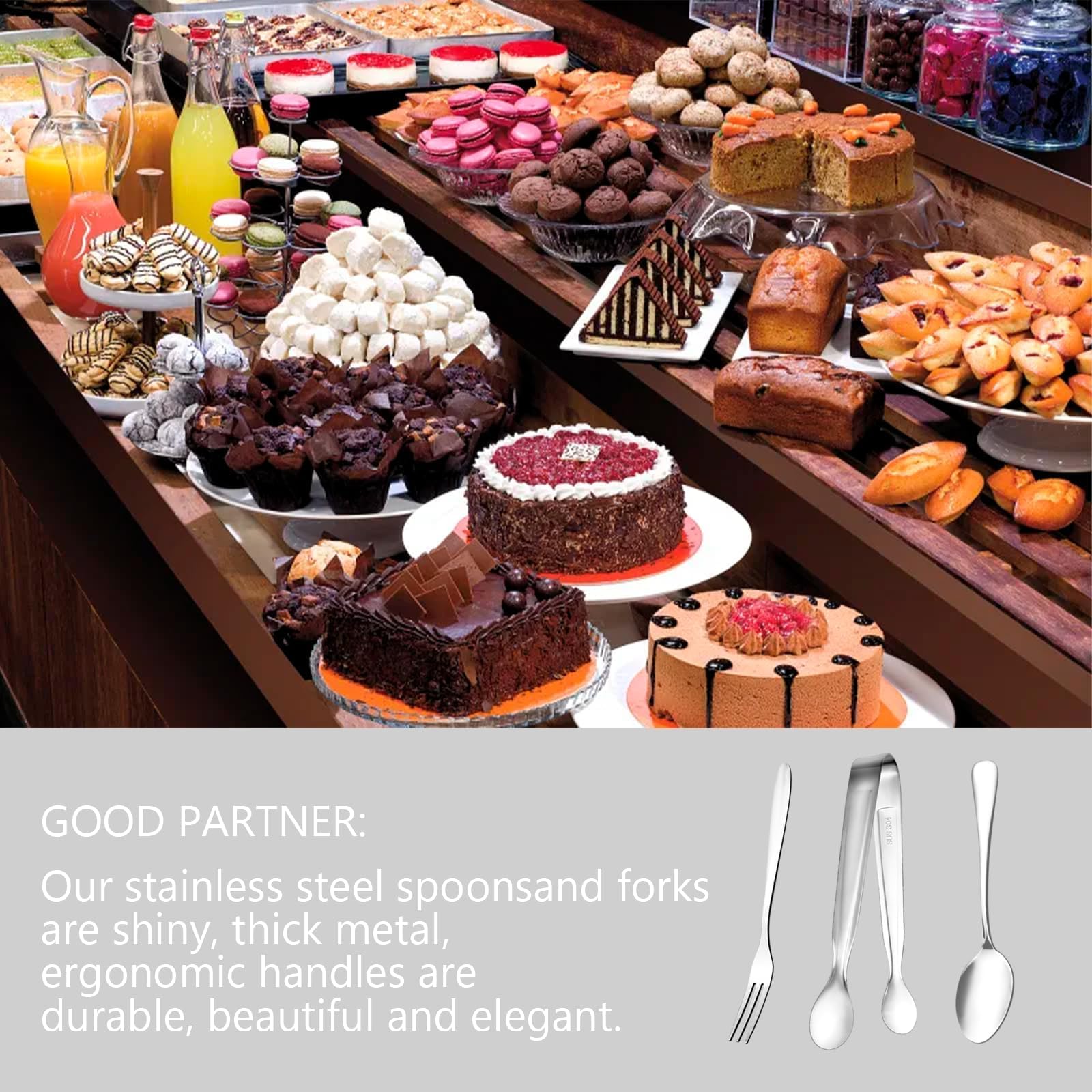 20-Piece Stainless Steel Mini Appetizer Forks, Spoons & Tongs Set - Charcuterie Board Accessories, Cocktail Sporks, Dessert Teaspoons - Perfect for Parties, Salads, Cheese Platters & Wedding Receptions
