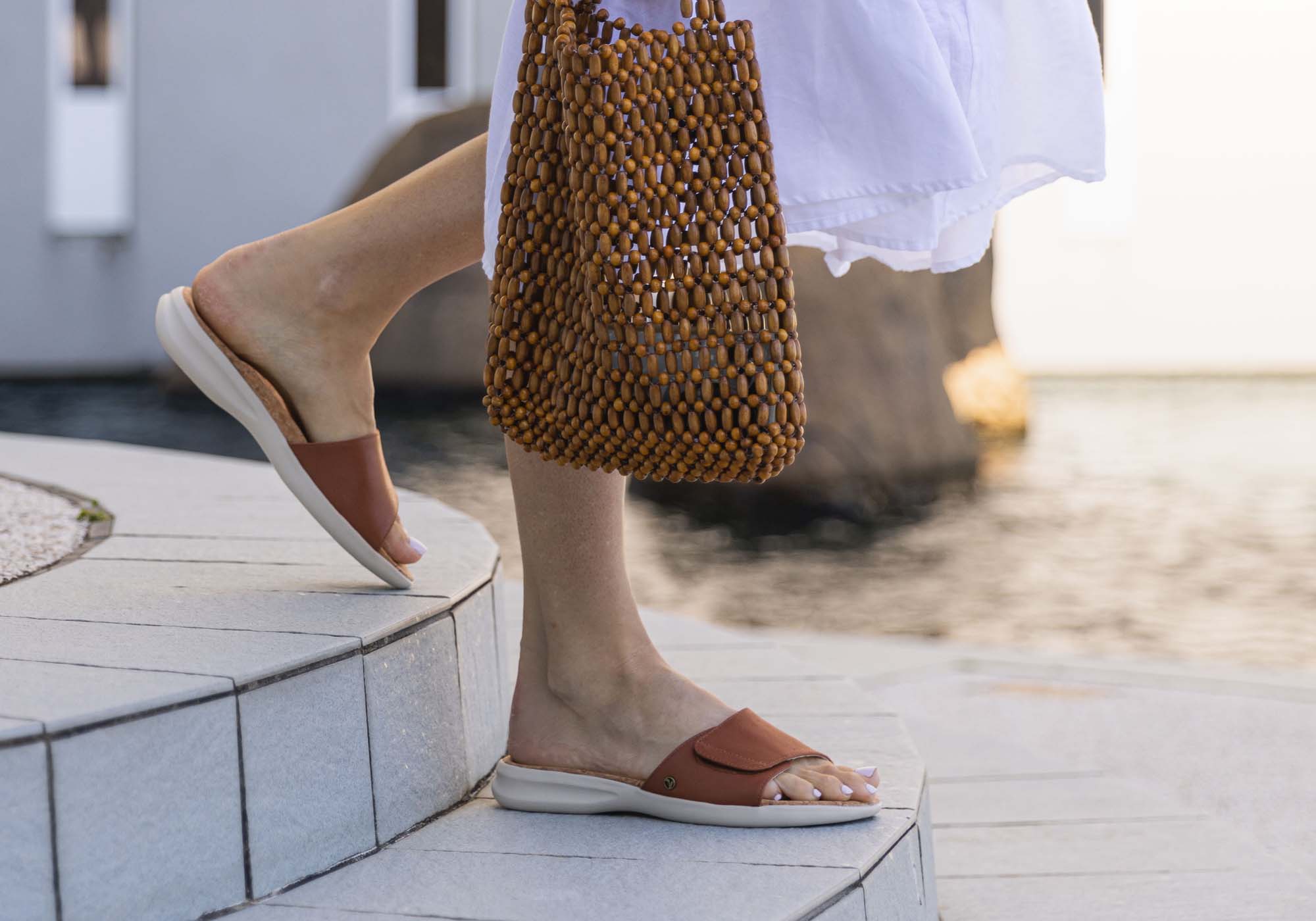 Revere Macau Women's Comfortable Leather Slides Sandals - Casual Summer Shoes for Beach, Pool & Home Wear