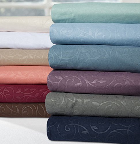 1800 Series Queen Size 4-Piece Vine Embossed Sheet Set - Soft Grey Luxury Bedding for Comfortable Sleep & Elegant Bedroom Decor