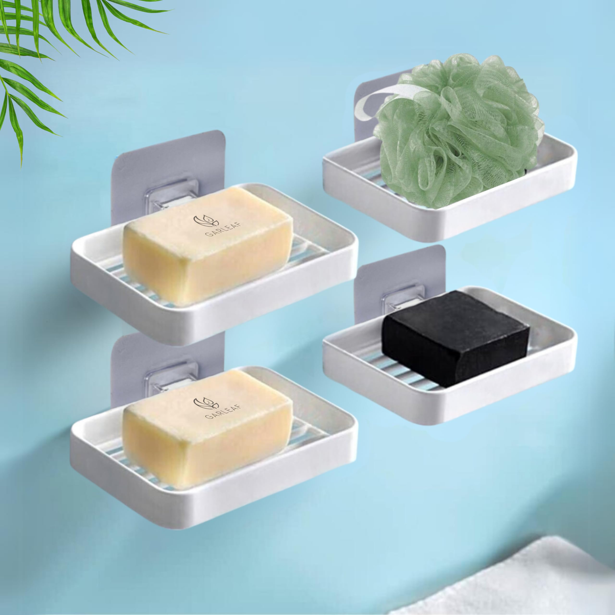 GARLEAF 2-Pack Soap Holder for Bathroom & Kitchen - Wall Mounted Organizer Shelf for Soap, Sponge, and Bath Accessories - Perfect for Shower, Sink, and Countertop Storage