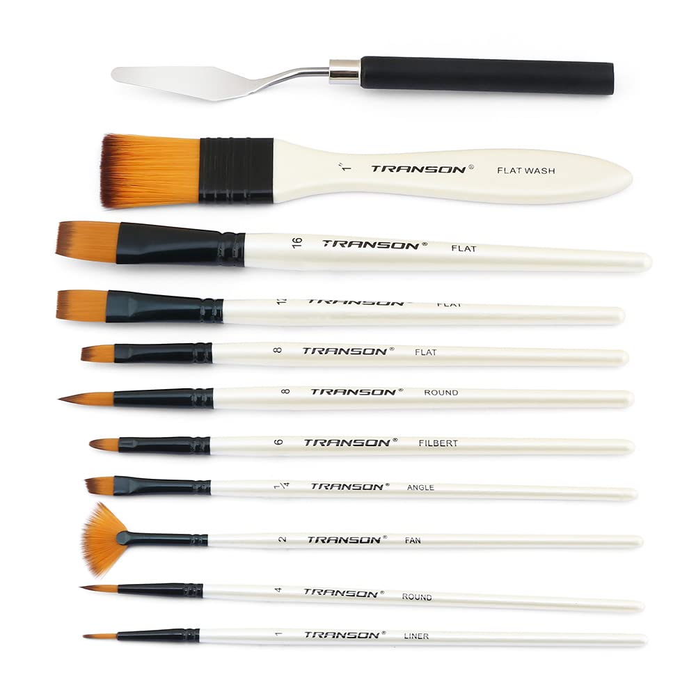 Transon 10-Piece Professional Paint Brush Set with Paint Spatula & Storage Case - Perfect for Acrylic, Oil, Watercolor Painting & DIY Art Projects