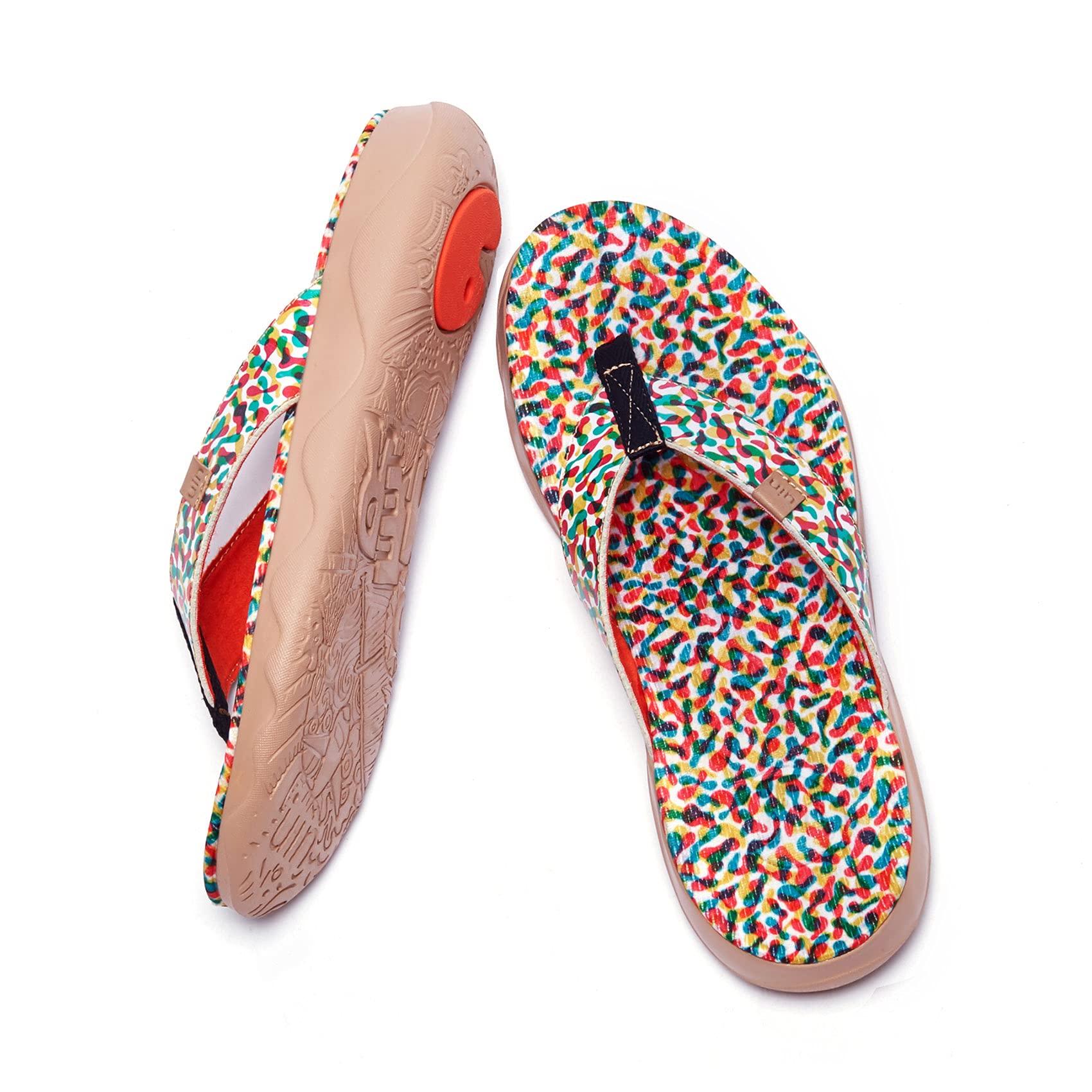 UIN Women's Flip Flops - Comfortable Non-Slip Summer Sandals with Artistic Paint Design for Beach, Travel & Casual Wear