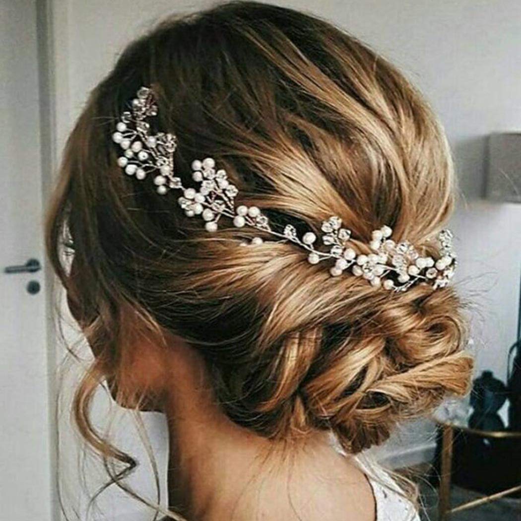 Bridal Pearl Hair Vine - Silver Flower Wedding Hairpiece for Women - Perfect for Brides & Formal Events