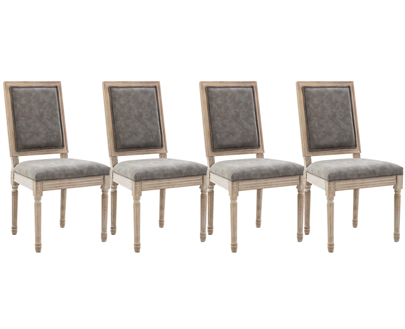 Kmax French Dining Chairs Set of 4 - Modern PU Leather Upholstered Square Back Grey Kitchen Chairs for Dining Room, Farmhouse, Restaurant & Home Decor