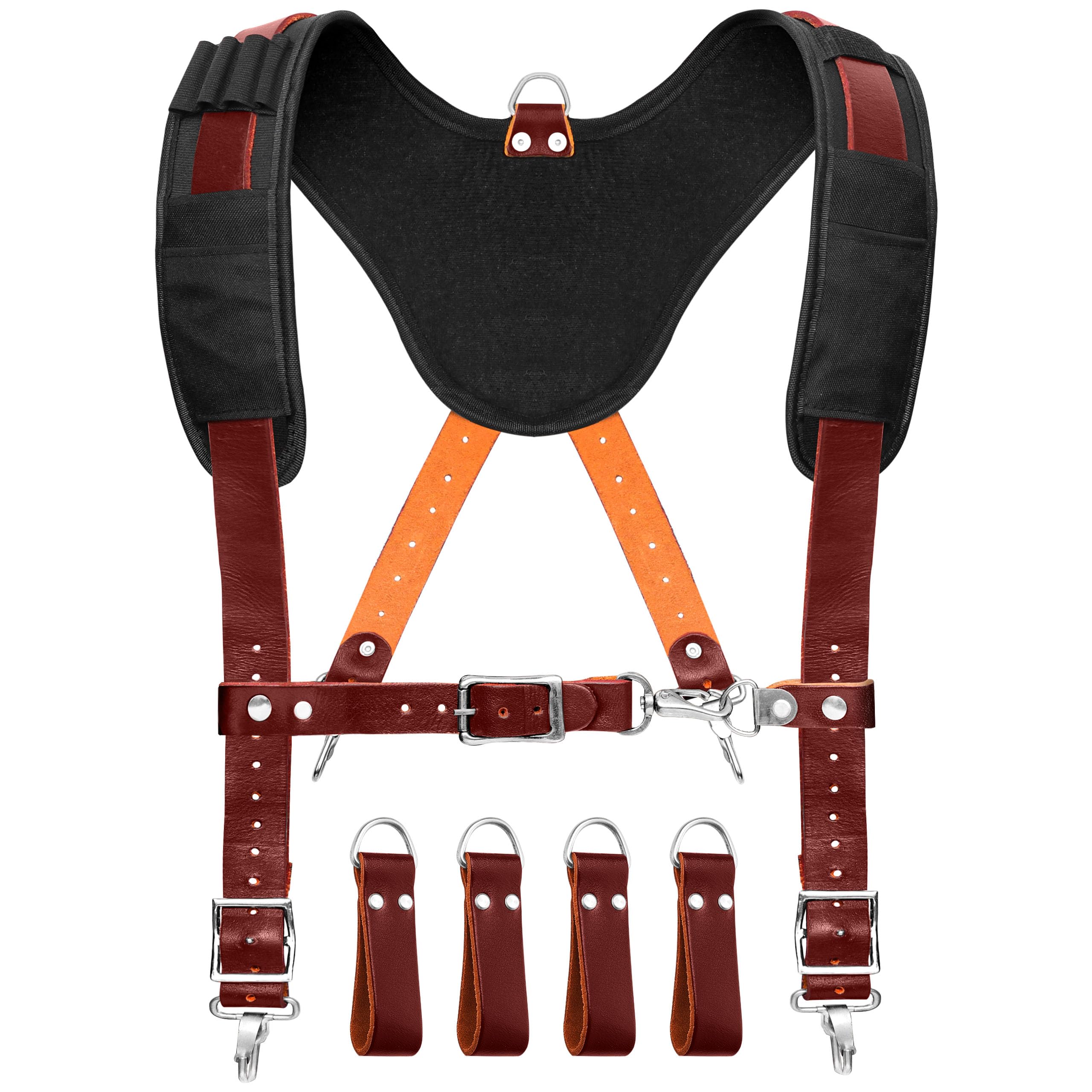 FUERI Tool Belt Suspender with 4 Detachable D-Loops - Heavy Duty Construction Work Belt Suspenders with Adjustable Front Clips | Perfect for Carpenters, Electricians & DIY Home Improvement Projects