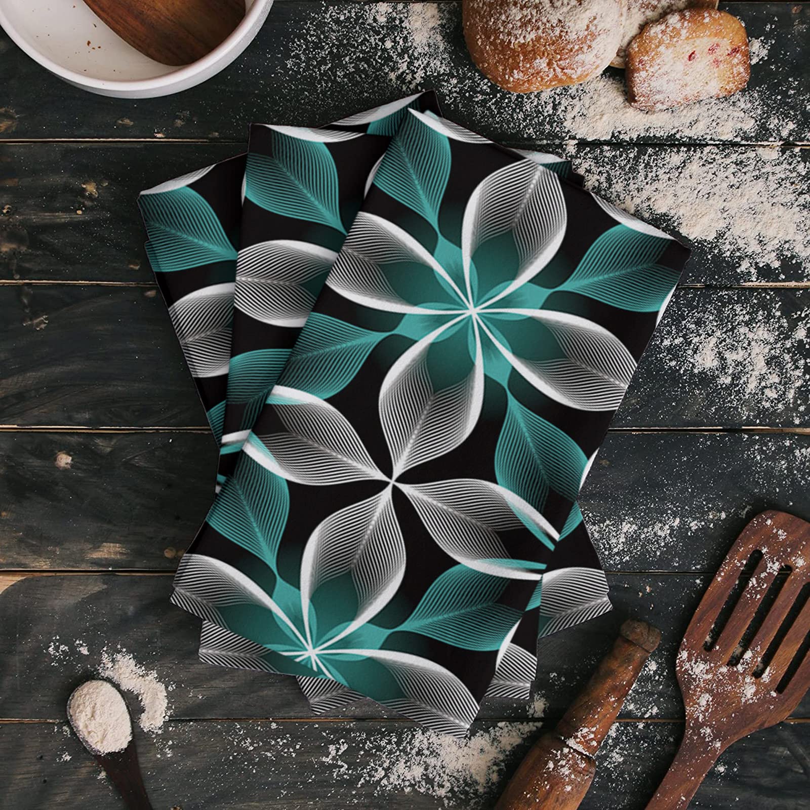 Premium Absorbent Microfiber Kitchen Towels Set of 4 - Modern Floral Design, Soft Reusable Dish Cloths for Cooking, Cleaning & Decor | Ideal for Kitchen, Bathroom & Bar Use | Nonstick, Oil-Resistant & Machine Washable