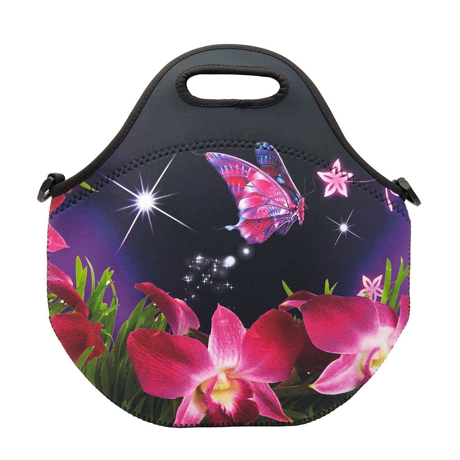 Insulated Neoprene Lunch Bag for Work & Travel - Flower Design