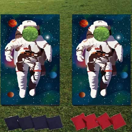 VictoryStore Astronaut Cornhole Game Set - Space-Themed Outdoor Toss Game with 8 Bags & Wooden Boards - Perfect for Backyard Parties, Tailgating, and Family Gatherings