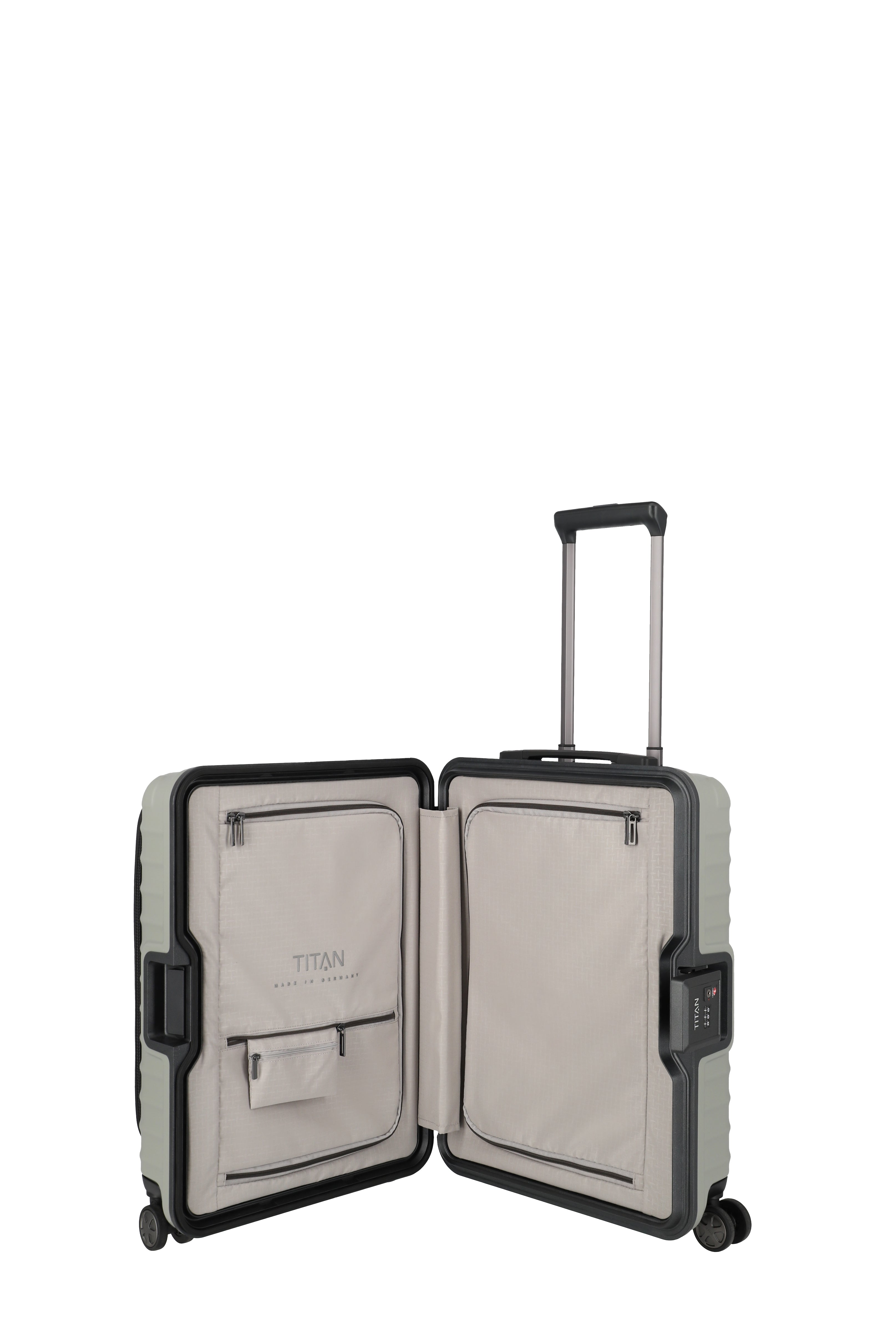 Titan LITRON Frame Trolley S Carry On Luggage with Front Pocket - Lightweight Spinner Suitcase for Business Travel & Weekend Getaways