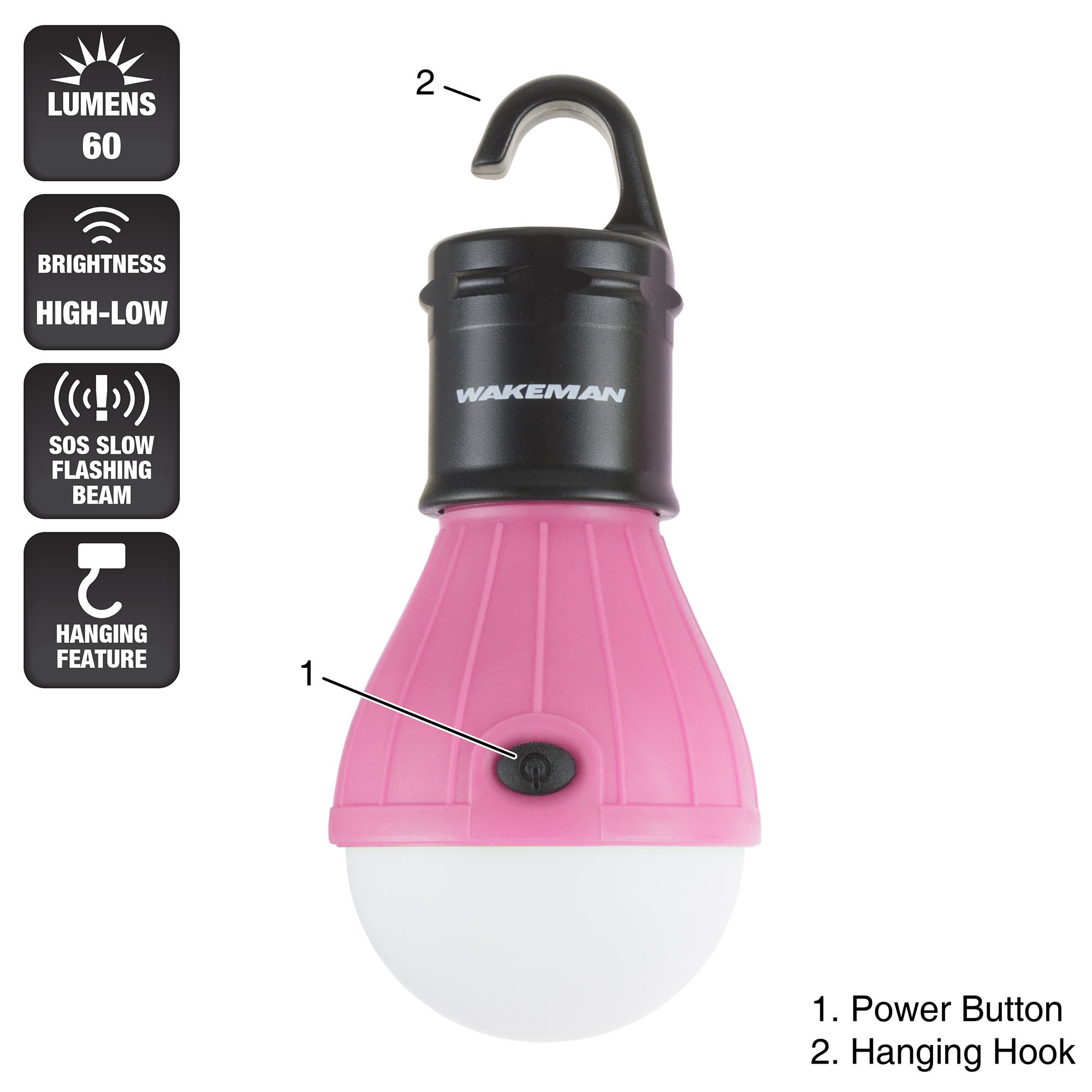 Wakeman Portable LED Light Bulb 2 Pack - Outdoor Pink Hanging Lights for Camping, Patio, Garden & Backyard Decor (75-CL1022)