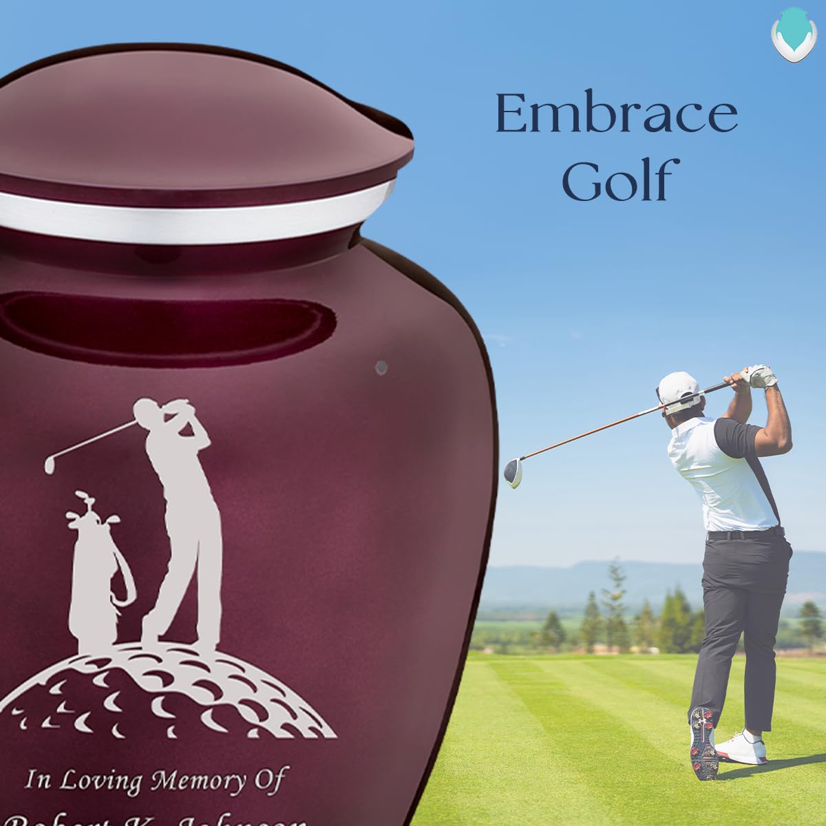 Personalized Golf Cremation Urns for Ashes - Large Cherry Purple Funeral Urn for Men & Women with Double-Sided Engraving (Holds 200 lbs) - Memorial Keepsake for Golf Lovers, Perfect for Home Display or Burial Ceremony