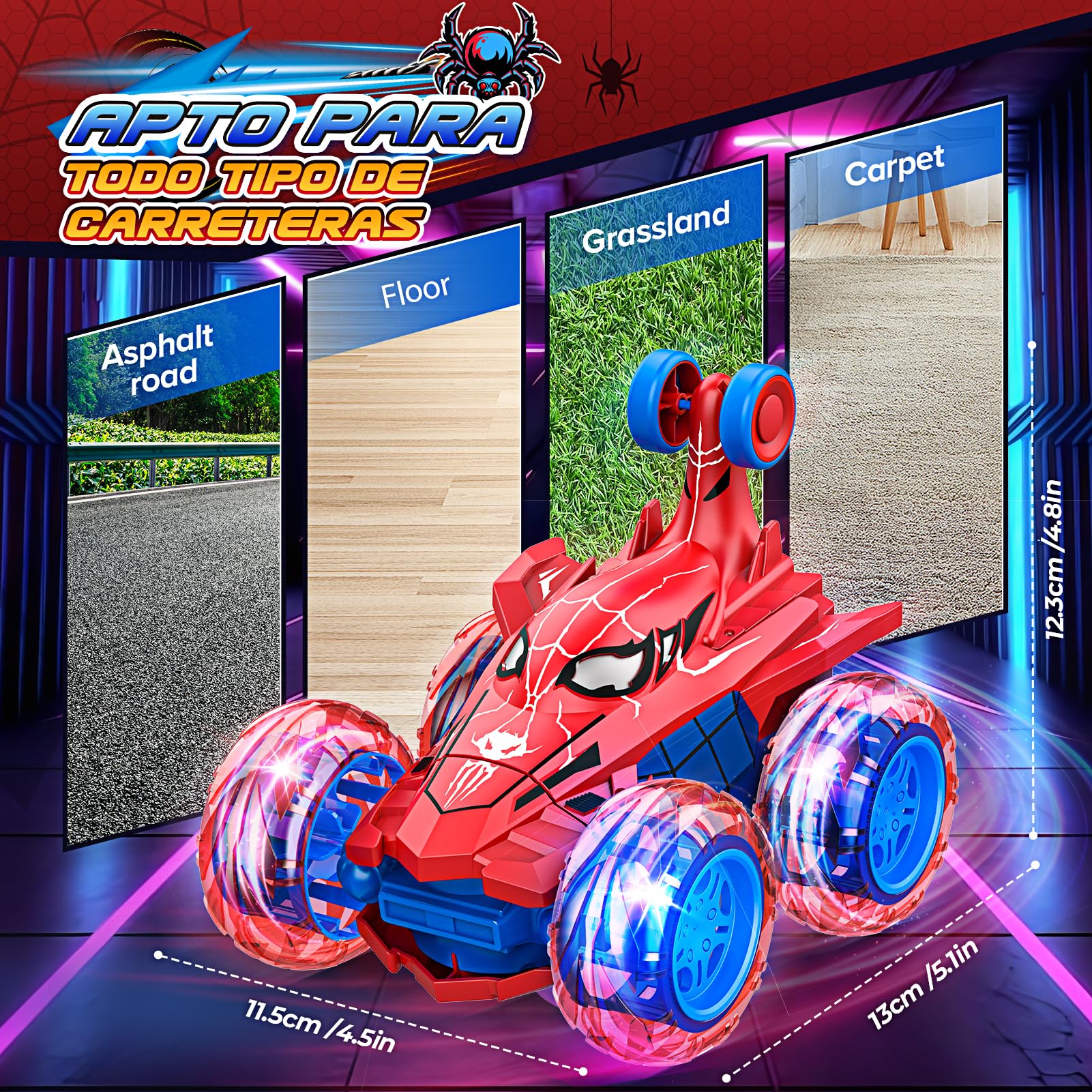 High-Speed 4WD Remote Control Car with 360° Stunt & LED Wheel Lights - RC Toy for Boys Ages 3-10 - Best Birthday & Christmas Gift for Kids - Perfect for Indoor & Outdoor Play, Backyard Racing & Family Fun