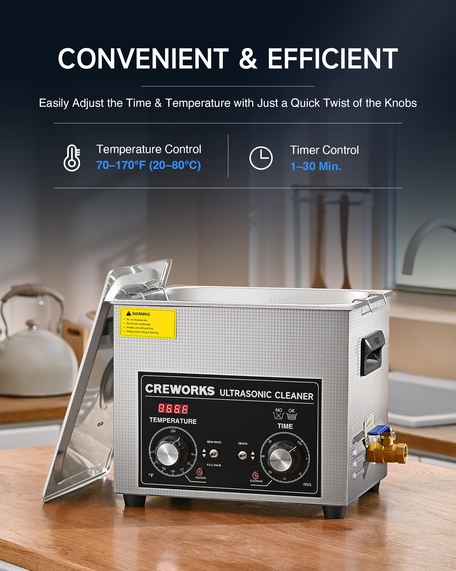 CREWORKS 10L Ultrasonic Cleaner with Heater & Timer - 240W Stainless Steel Cleaning Machine for Jewelry, Glasses, Tools - Degas & Gentle Modes, Knob Control - Perfect for Auto Parts, Watches, Dental Instruments & Industrial Equipment