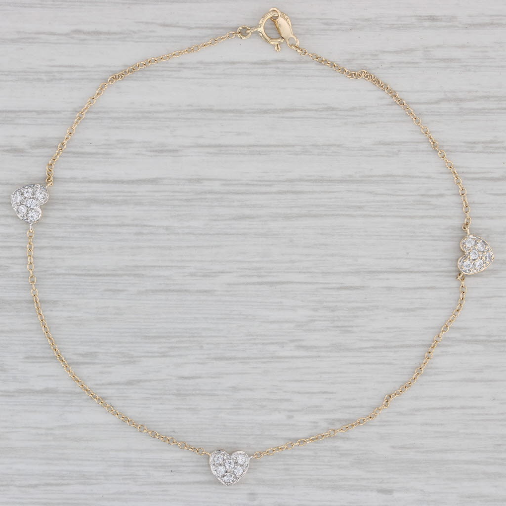 0.25ctw Cubic Zirconia Heart Charm Bracelet in 14k Yellow Gold with 9 Cable Chain - Perfect for Valentine's Day Gifts, Anniversary Presents & Everyday Elegance