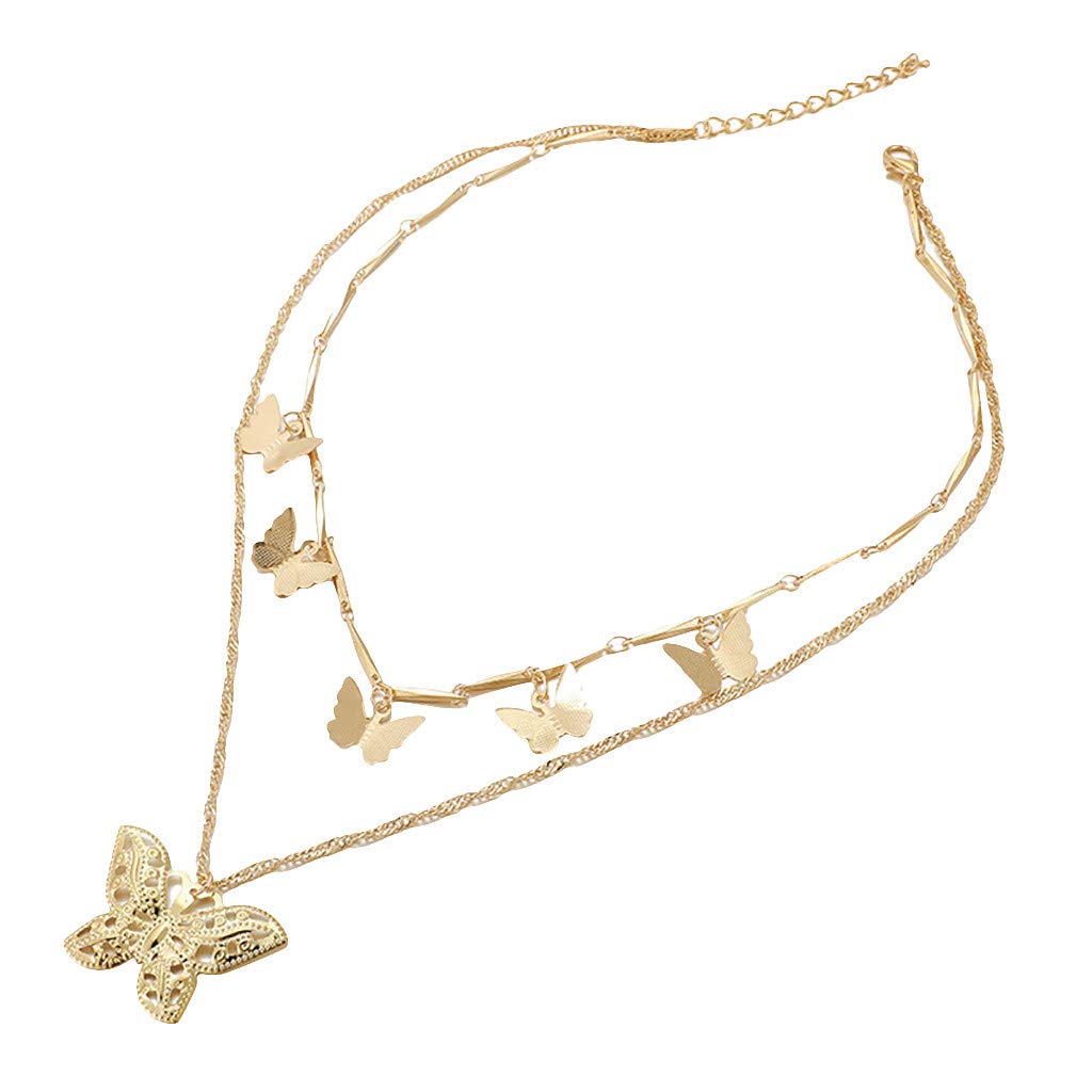 Layered Gold Butterfly Pendant Choker Necklace for Women - Double Layer Fashion Jewelry Gift for Wedding, Birthday, Anniversary - Perfect for Casual Wear, Date Night & Special Occasions (Gold, One Size)