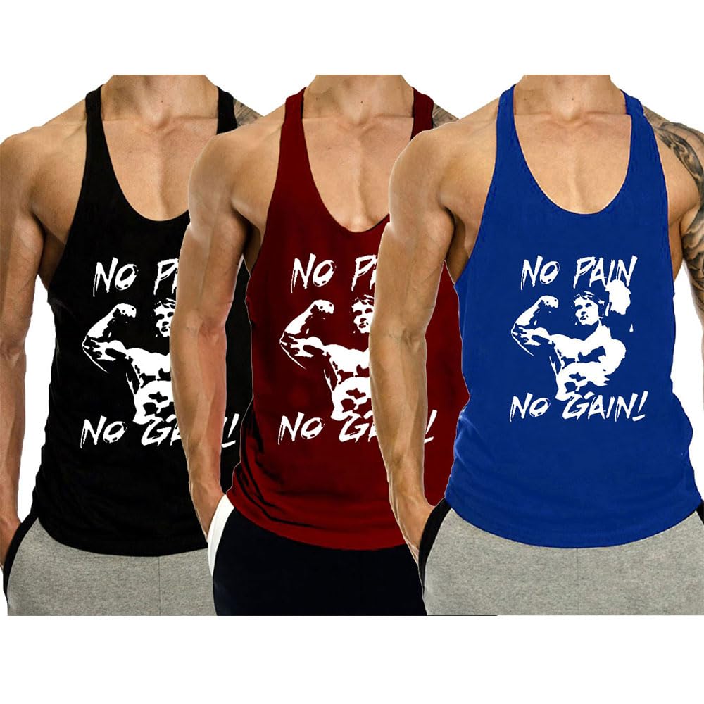 Men's 3 Pack Tank Tops - Workout Gym Muscle Shirts, Y-Back Fitness Bodybuilding Sleeveless T-Shirts for Running, Training & Summer Wear