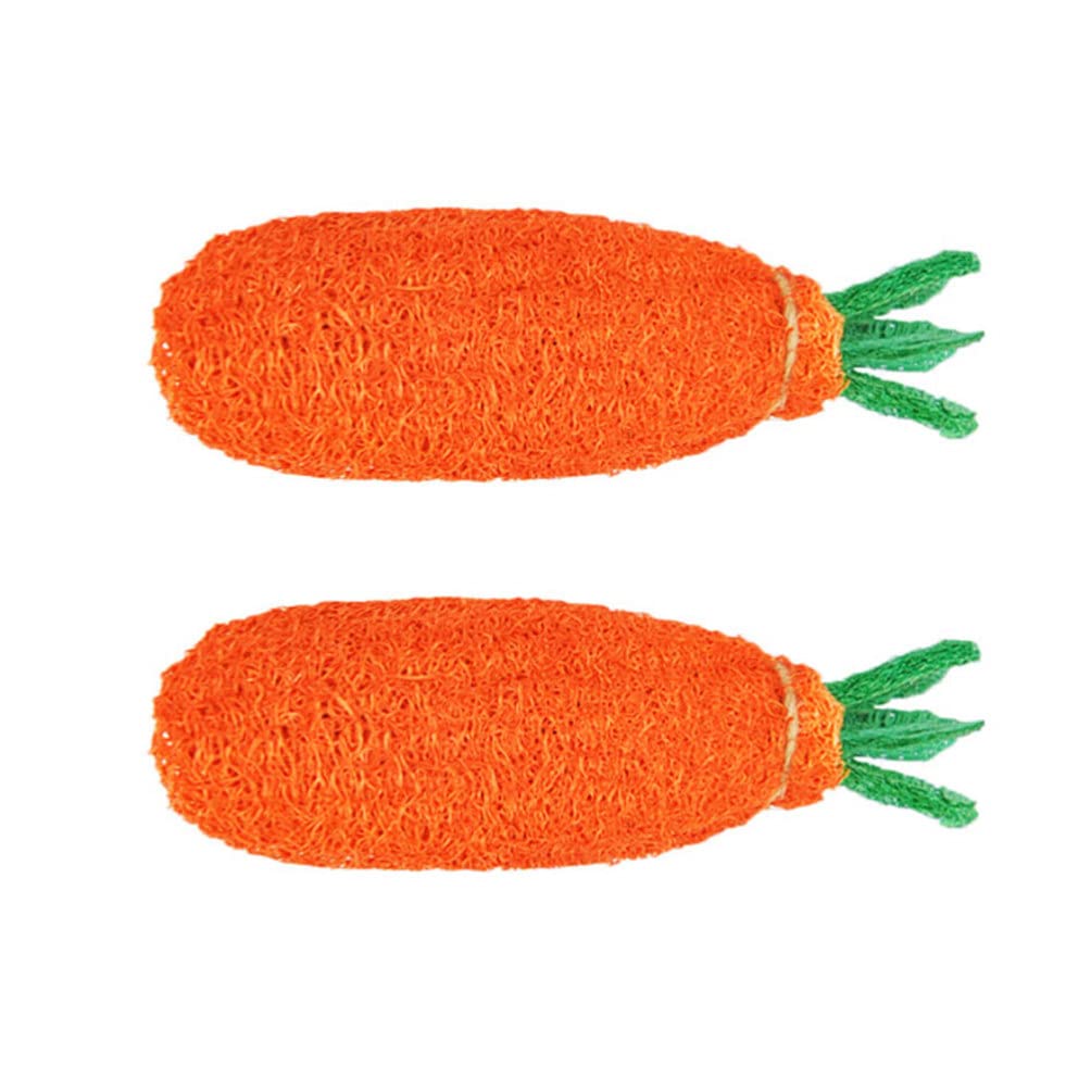 Balacoo 2Pcs Bunny Chew Toys for Puppies - Natural Loofah Carrot Teething & Grinding Toys for Small Pets Like Rabbits, Hamsters, Gerbils & Chinchillas - Safe Chewing Relief & Playtime Fun for Teething Puppies & Small Animals