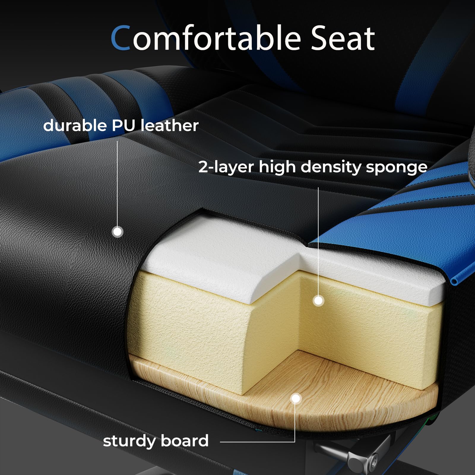 **POWERSTONE Ergonomic Gaming Chair with Footrest & Lumbar Support - Adjustable Racing Style PU Leather Computer Chair for Office & Home Gaming - Blue**    *(Perfect for Esports, Streaming, Work from Home & Long Gaming Sessions)*