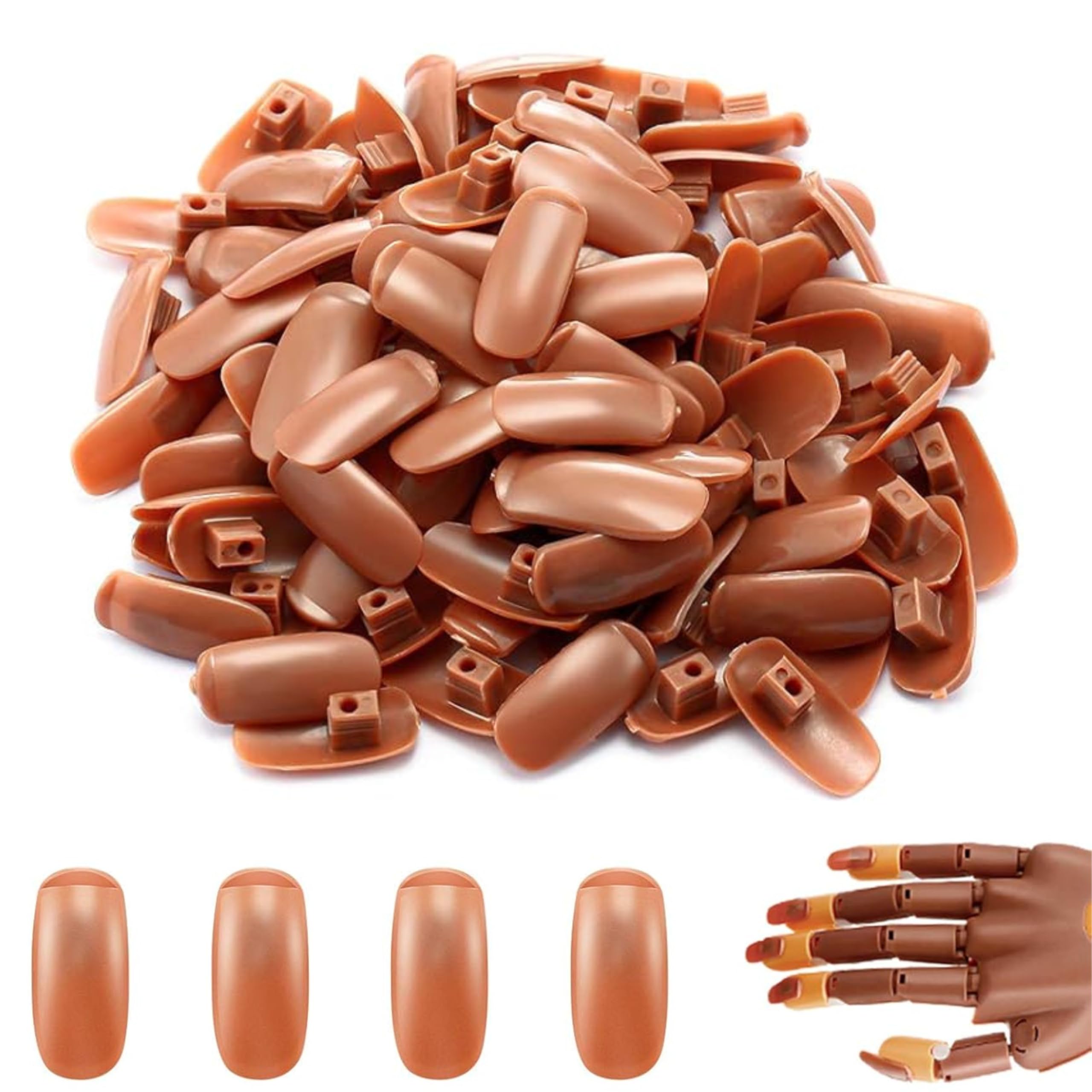 100 Pcs Brown False Nail Tips - Flexible Nail Training Refills for Manicure Practice, DIY Nail Art & Hand Display | Perfect for Salon Professionals & Nail Enthusiasts