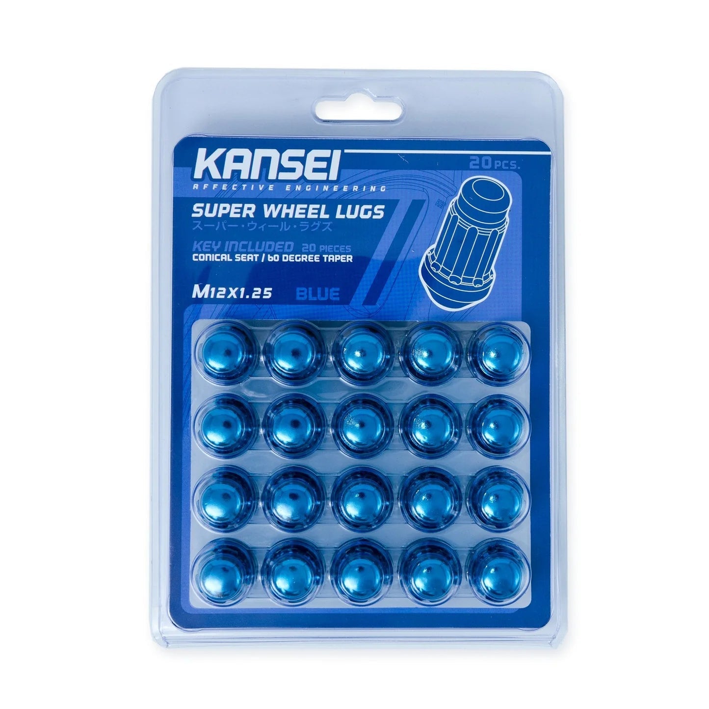 Kansei 12x1.5 Blue Spline Acorn Lug Nuts - Set of 20 for Alloy Wheels | Perfect for Car Customization & Wheel Protection