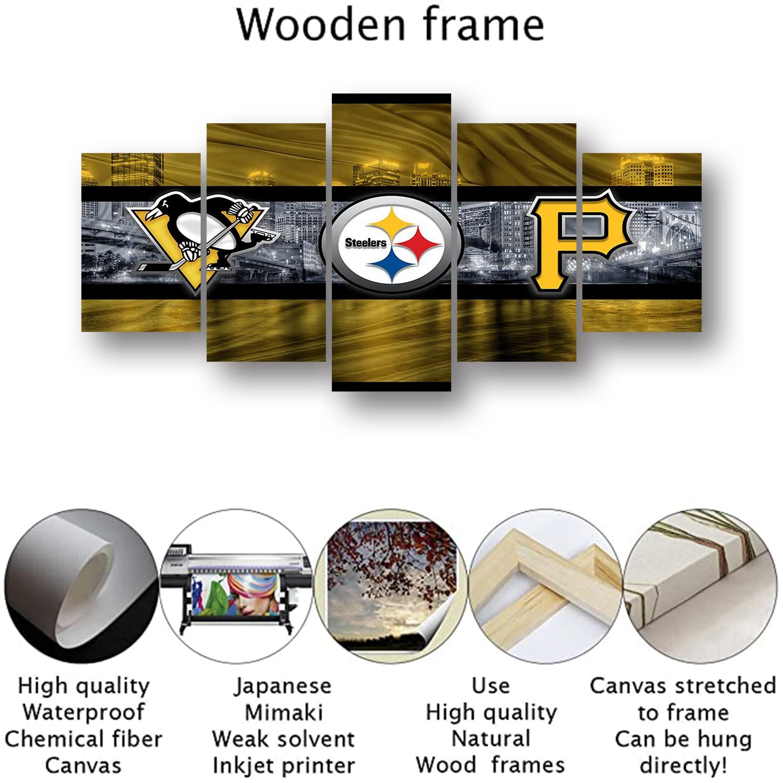 Pittsburgh City Sports Team Canvas Wall Art - Framed Sports Fan Decor (120x225cm) | Perfect for Game Rooms, Man Caves & Sports Bar Decorations