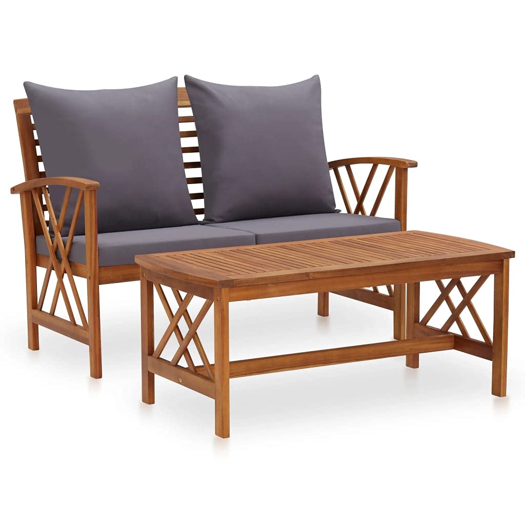 2-Piece Acacia Wood Garden Lounge Set with Cushions - Durable Backyard & Patio Furniture for Outdoor Relaxation | Perfect for Poolside, Deck, or Garden Lounging