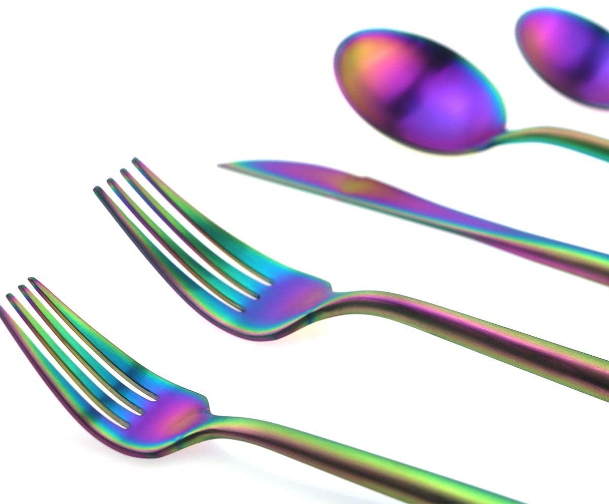 Gugrida 6-Piece Matte Rainbow Dessert Spoon Set - 18/10 Stainless Steel Salad Spoons (7.2 Inches) - Elegant Flatware for Wedding, Christmas Party, Camping & Kitchen Use - Durable Tableware for Desserts, Salads & Special Occasions