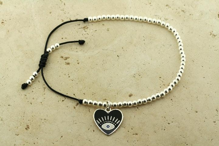 Enamel Black Flying Heart Bead Bracelet for Women - Elegant Adjustable Charm Jewelry for Gifts, Parties & Everyday Wear