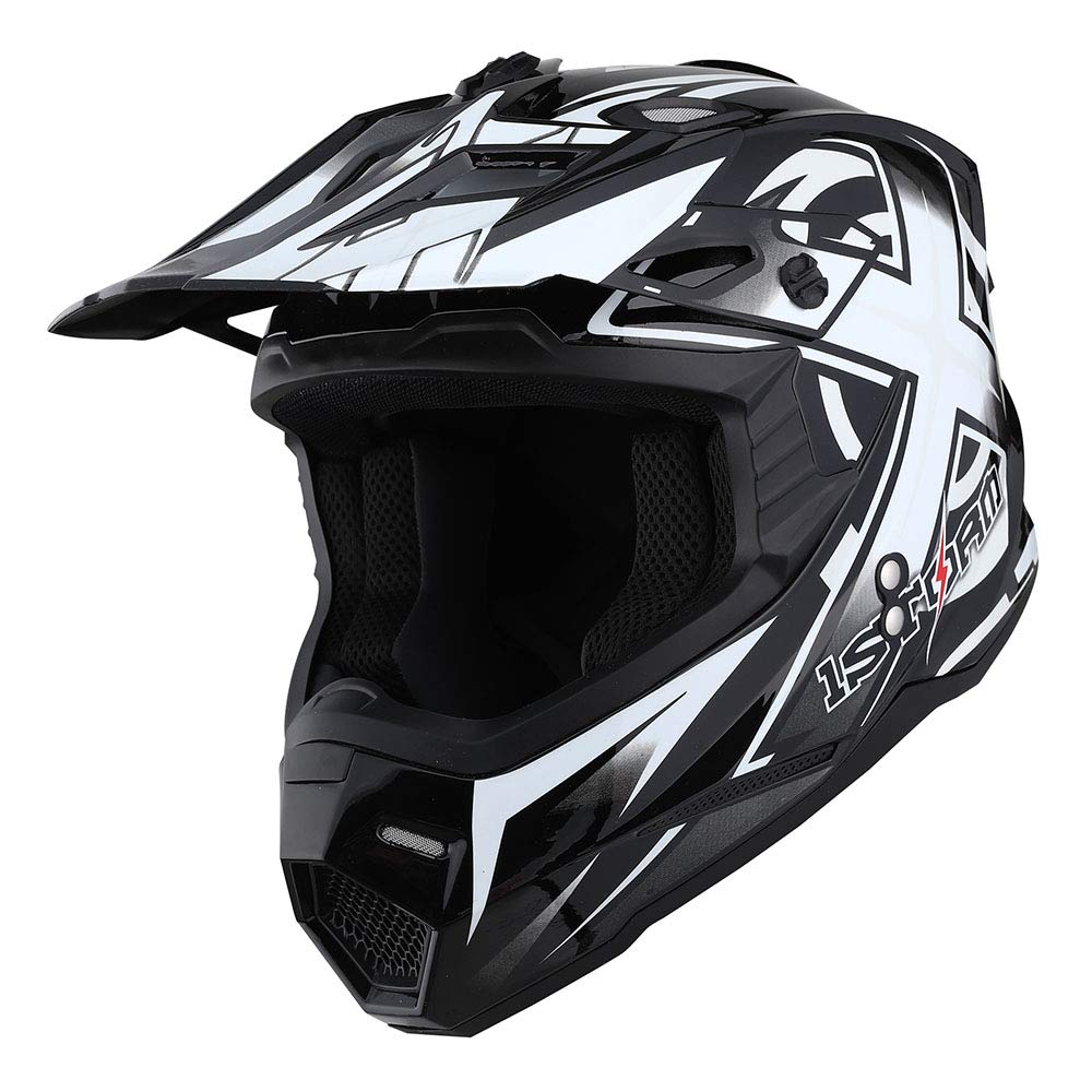 1Storm HF801 Adult Motocross Helmet - DOT Approved BMX MX ATV Dirt Bike Racing Helmet with Bluetooth Headset (Sonic White) - Perfect for Off-Road, Track Racing & Adventure Riding