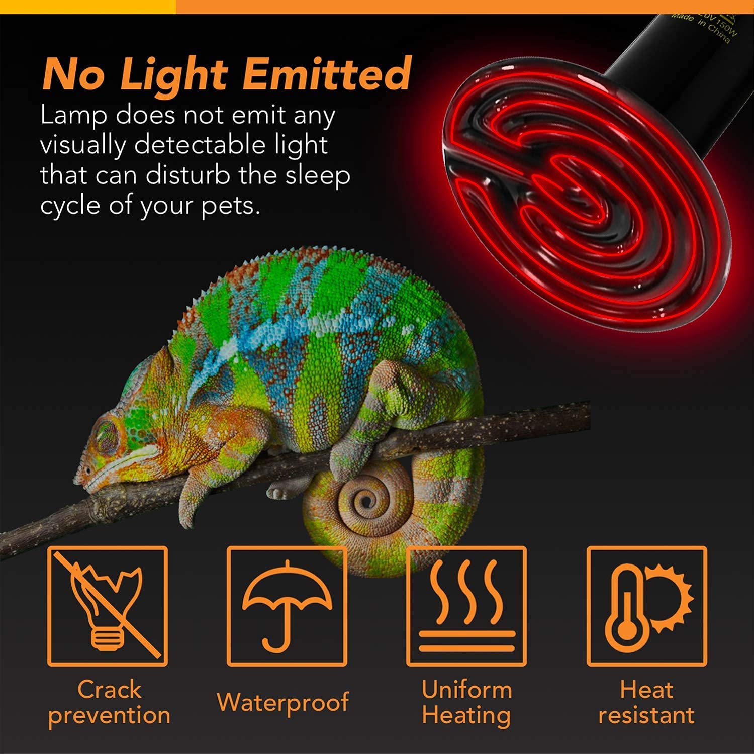 150W Ceramic Heat Emitter Bulb for Reptiles - No Light Reptile Heat Lamp with Free Digital Thermometer - Ideal for Turtles, Lizards, Snakes, Chicken Coops & Aquarium Tanks - Perfect for Terrariums, Brooders & Pet Habitats
