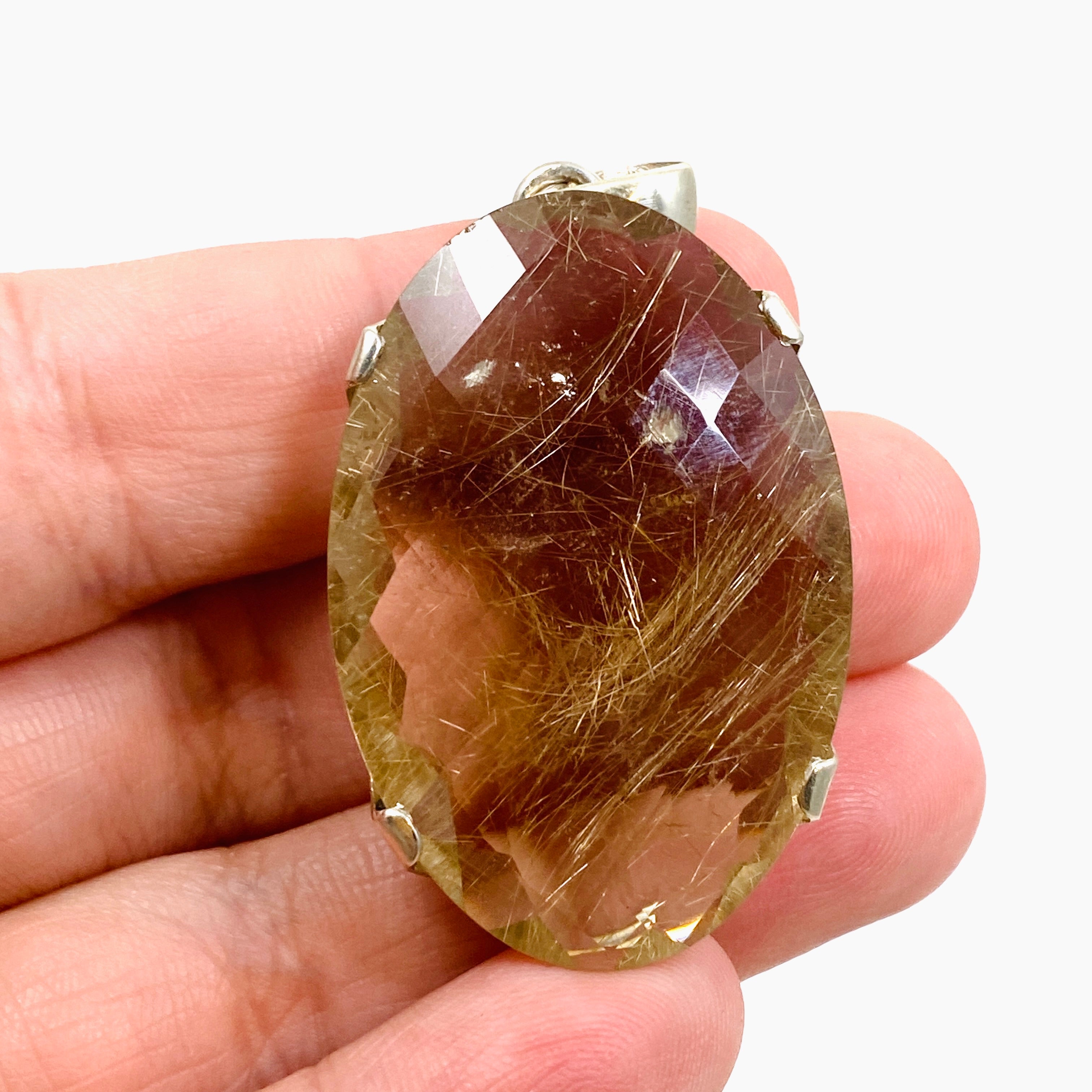 Golden Rutile Quartz Oval Checkerboard Faceted Pendant Necklace - Natural Gemstone Jewelry for Women - Perfect for Gifts, Weddings & Special Occasions