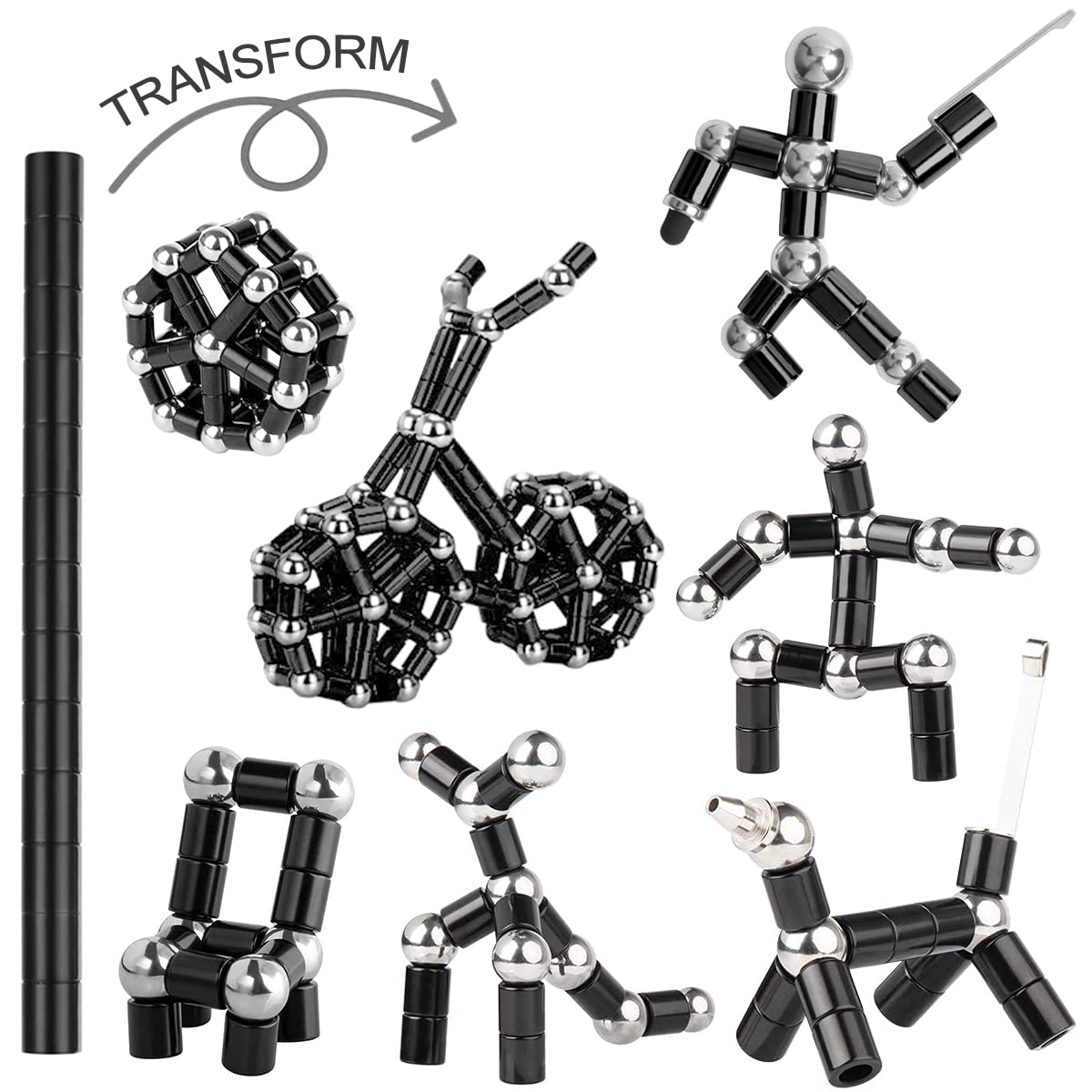 Magnetic Fidget Pen - Deformable Magnet Writing Toy with Stress Relief Function, Multifunctional Crushmetric Switch Strato Pen for Office, School & Anxiety Relief - Perfect Gift for Friends & Adults (Black)